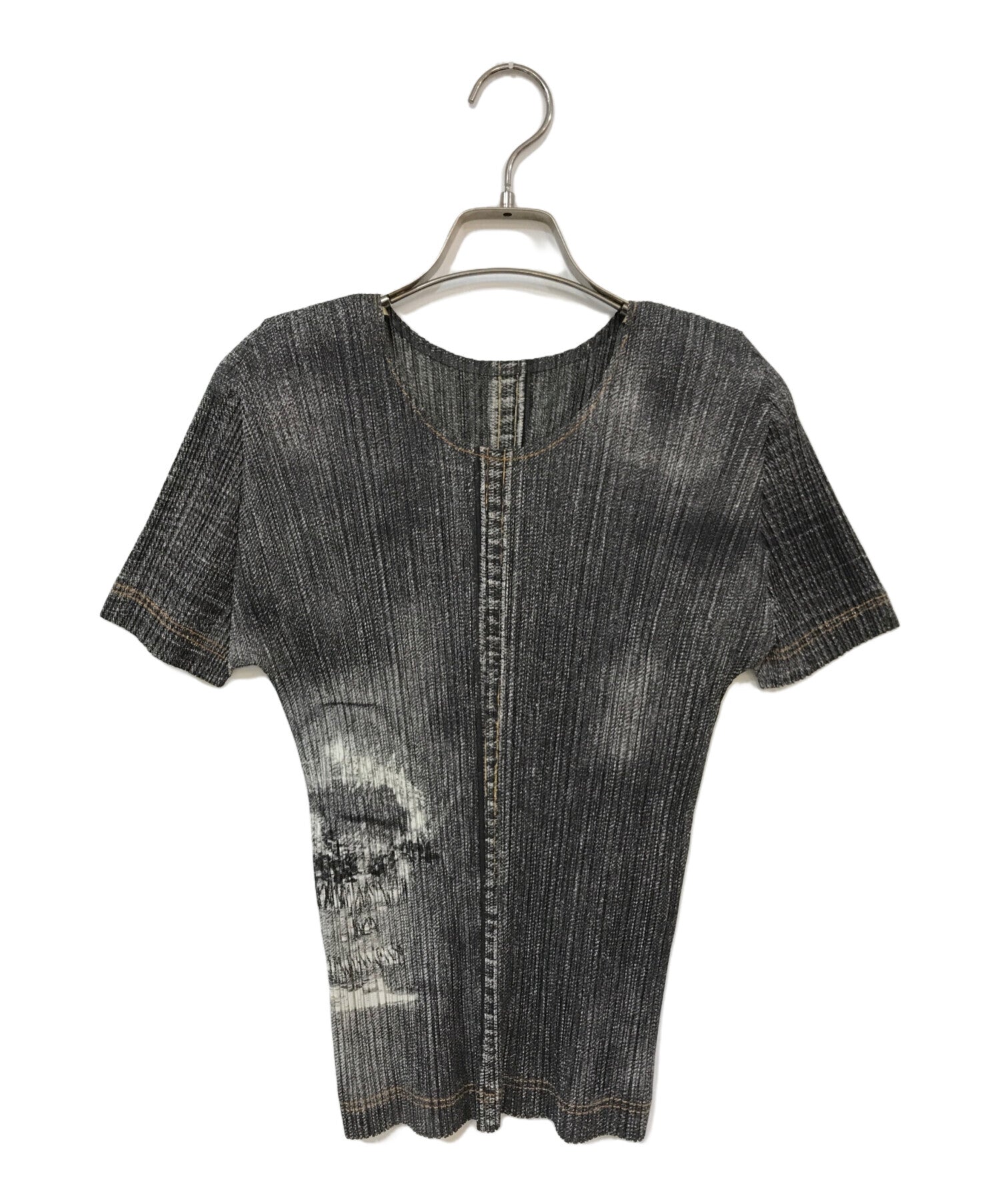 PLEATS PLEASE ISSEY  Denim transfer jacket Skirt setup PP73-JD408/PP73-JG406 gray khaki 4
