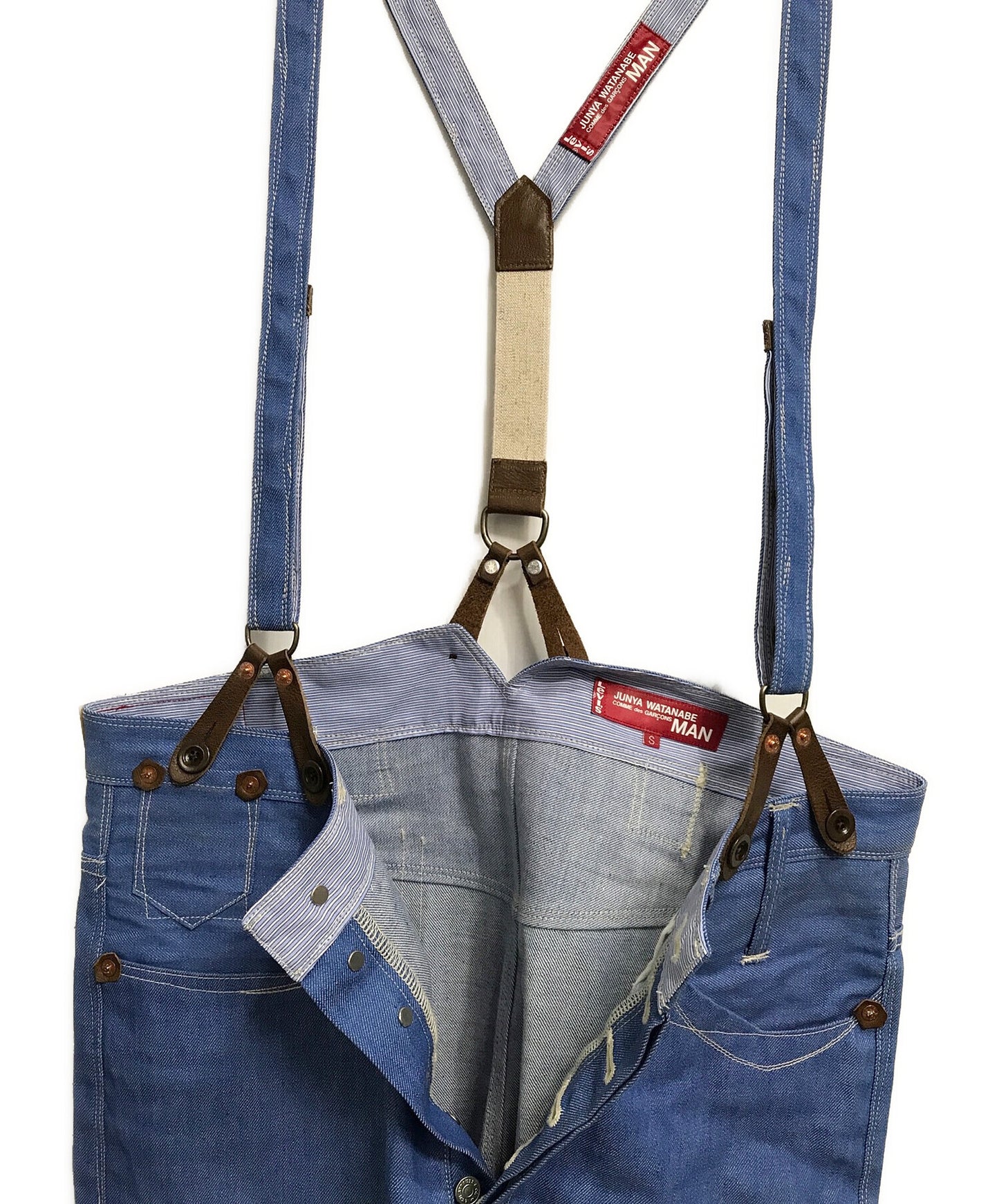 Junya Watanabe 남자 서스펜더 데님 바지 wg-p201
