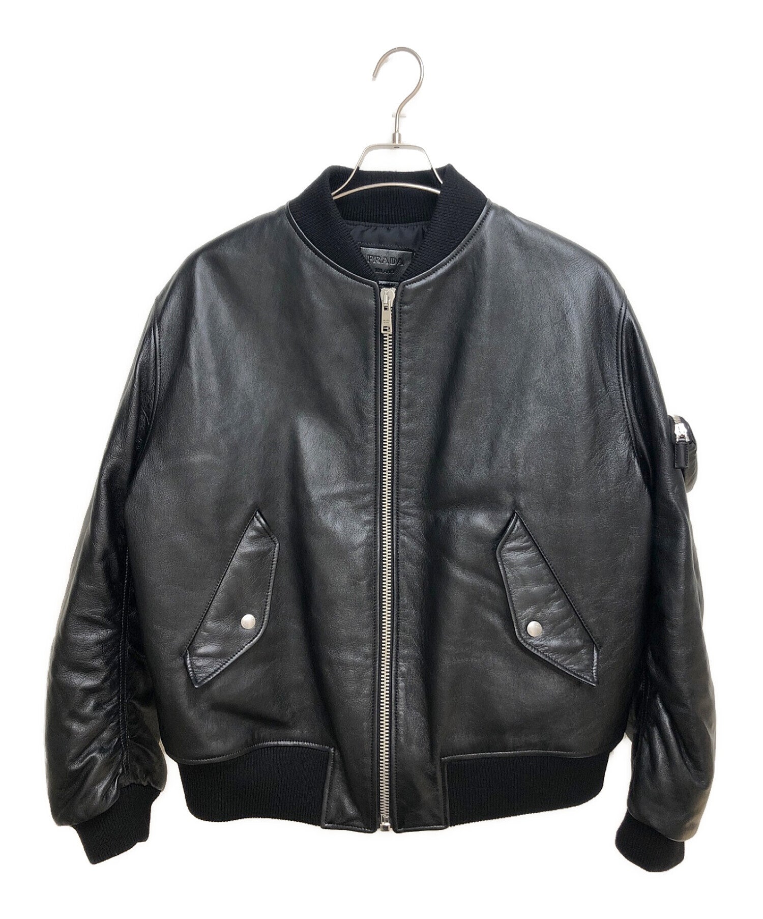 Black Oversized Nappa Leather Bomber Jacket