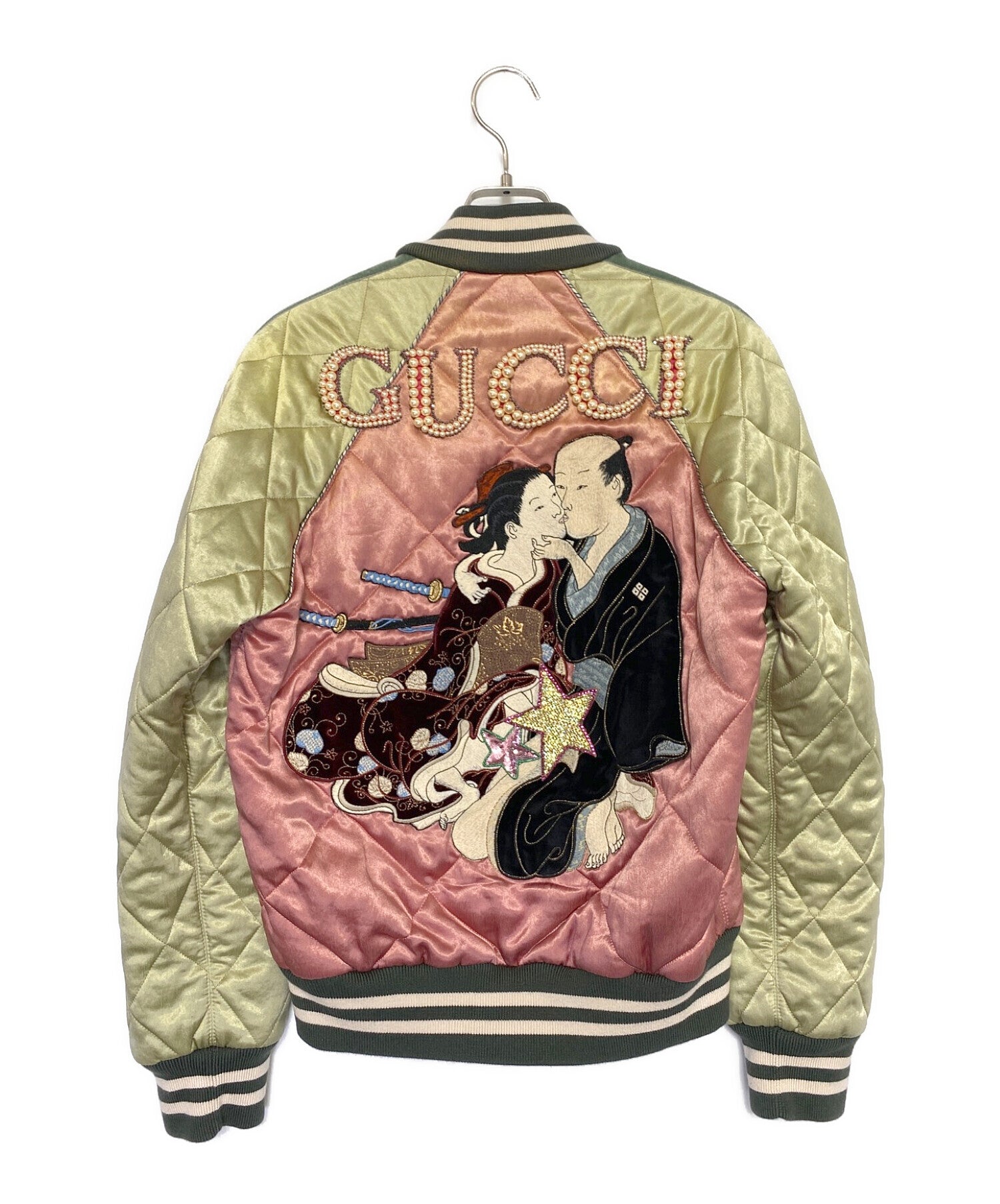 Gucci Green Velvet Embroidery Detail Bomber Jacket S Gucci