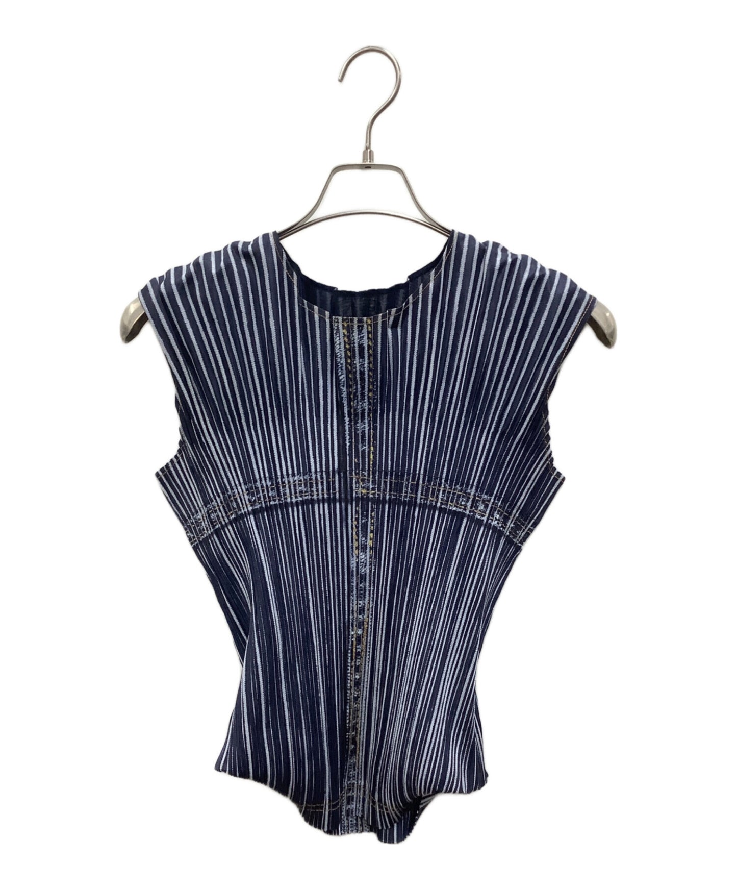 [Pre-owned] PLEATS PLEASE ISSEY MIYAKE ■Denim transfer pleated blouse PP01-JK592