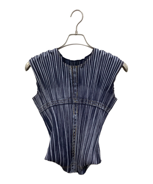 [Pre-owned] PLEATS PLEASE ISSEY MIYAKE ■Denim transfer pleated blouse PP01-JK592