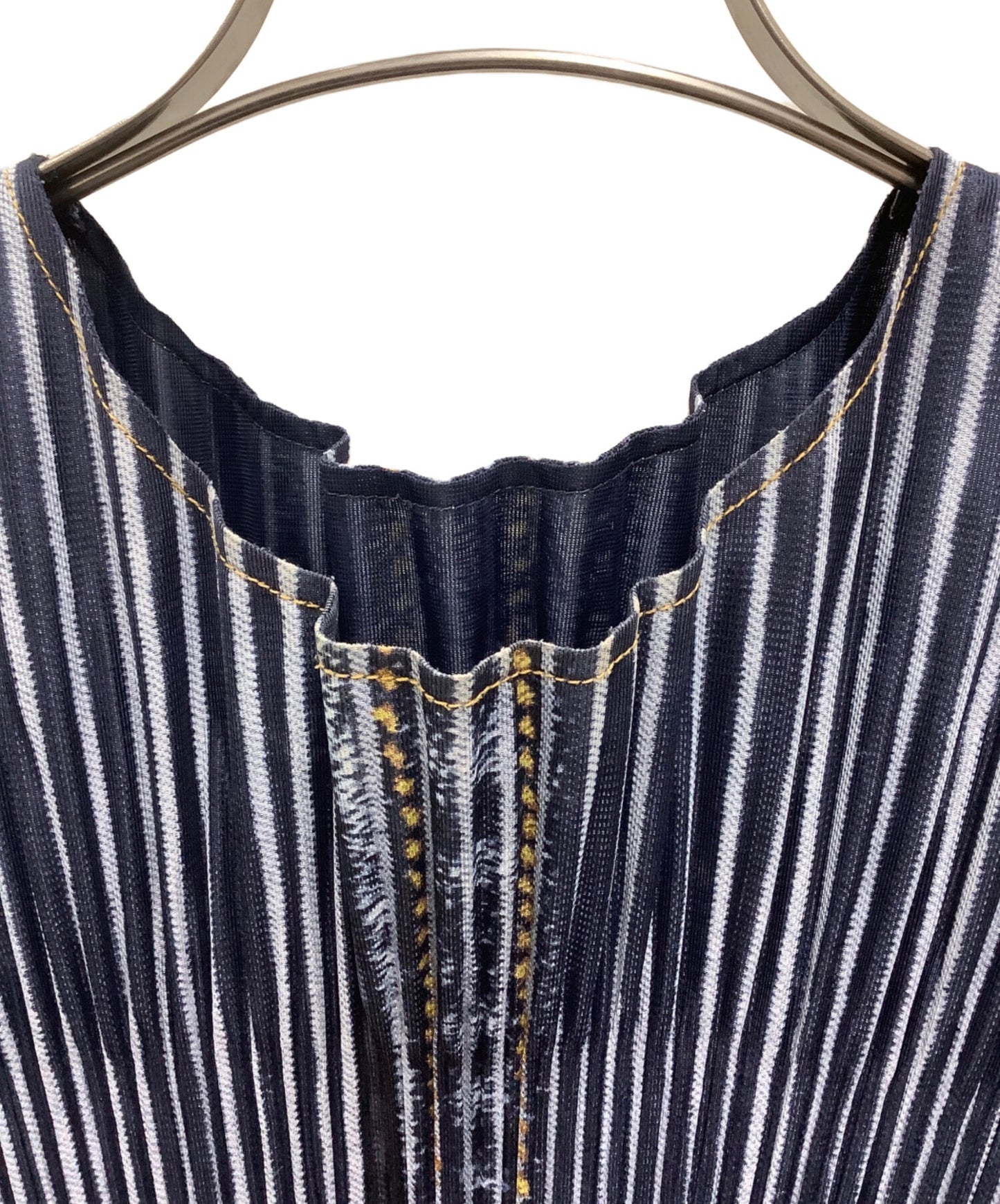 [Pre-owned] PLEATS PLEASE ISSEY MIYAKE ■Denim transfer pleated blouse PP01-JK592