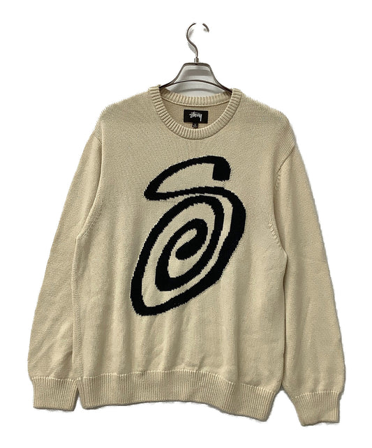 [Pre-owned] stussy Long Sleeve Knit Crew Neck Sweater with Front Logo Design 117073