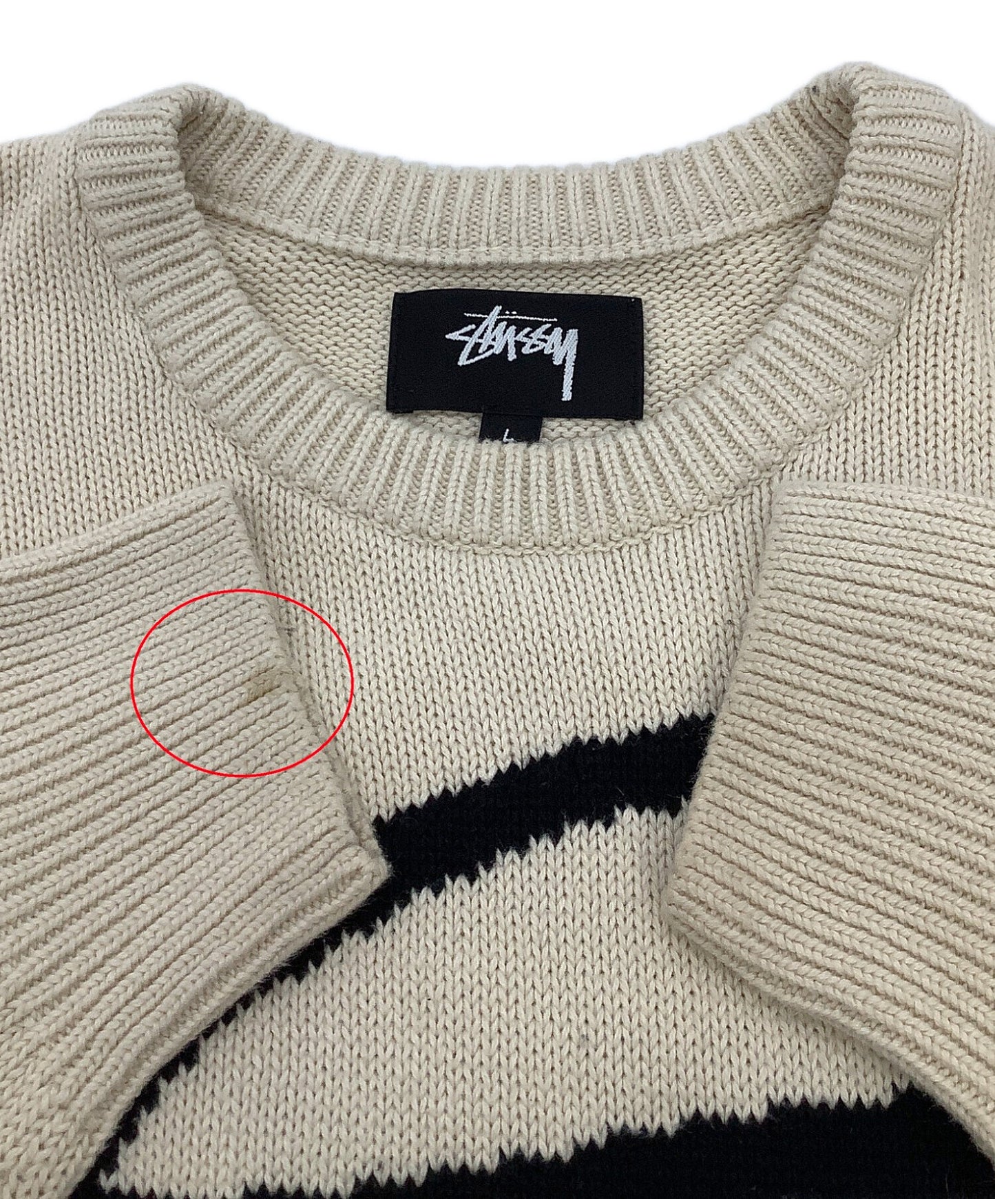 [Pre-owned] stussy Long Sleeve Knit Crew Neck Sweater with Front Logo Design 117073