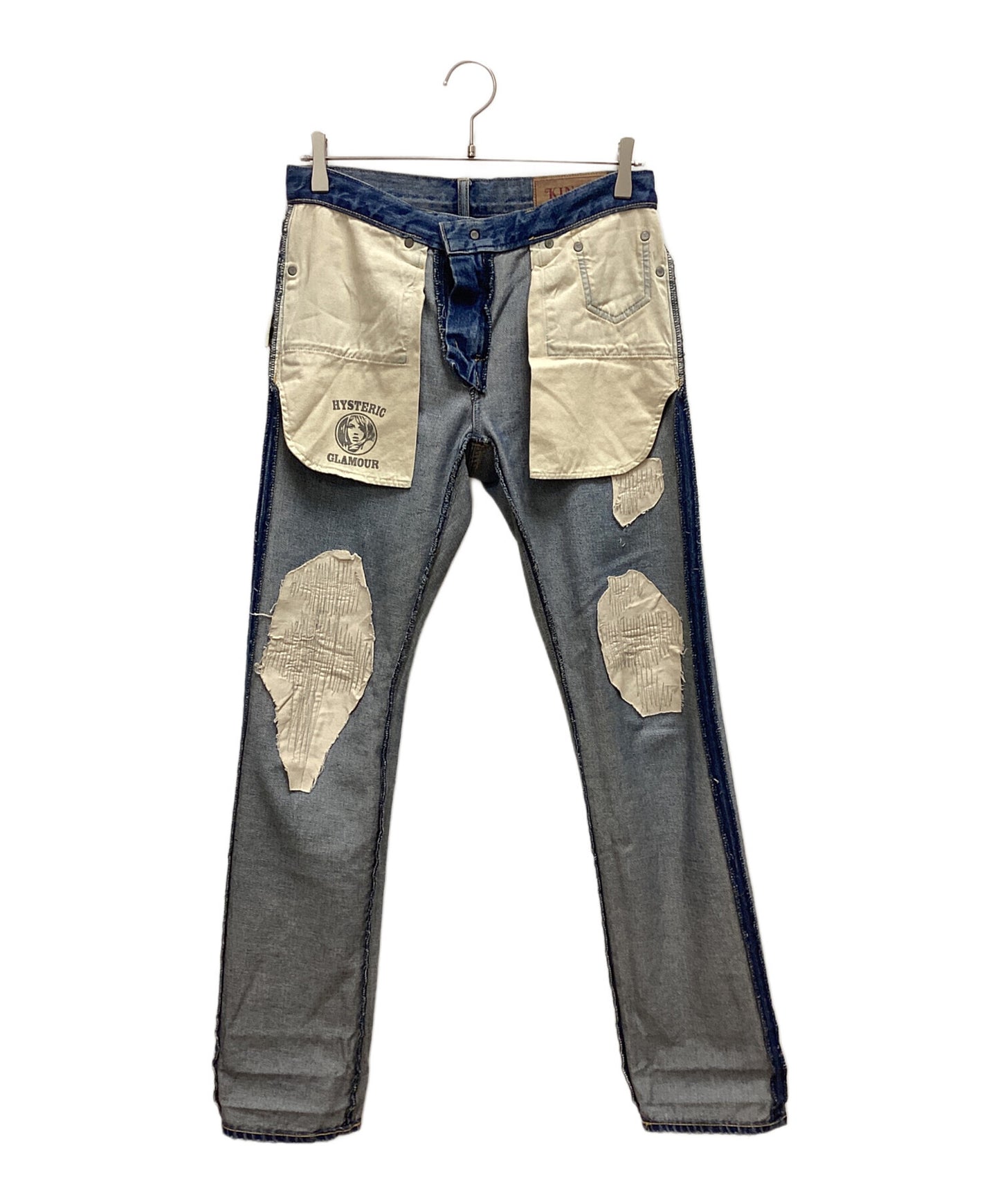 [Pre-owned] Hysteric Glamour Sticker Print Damaged Denim Pants 02211AP15