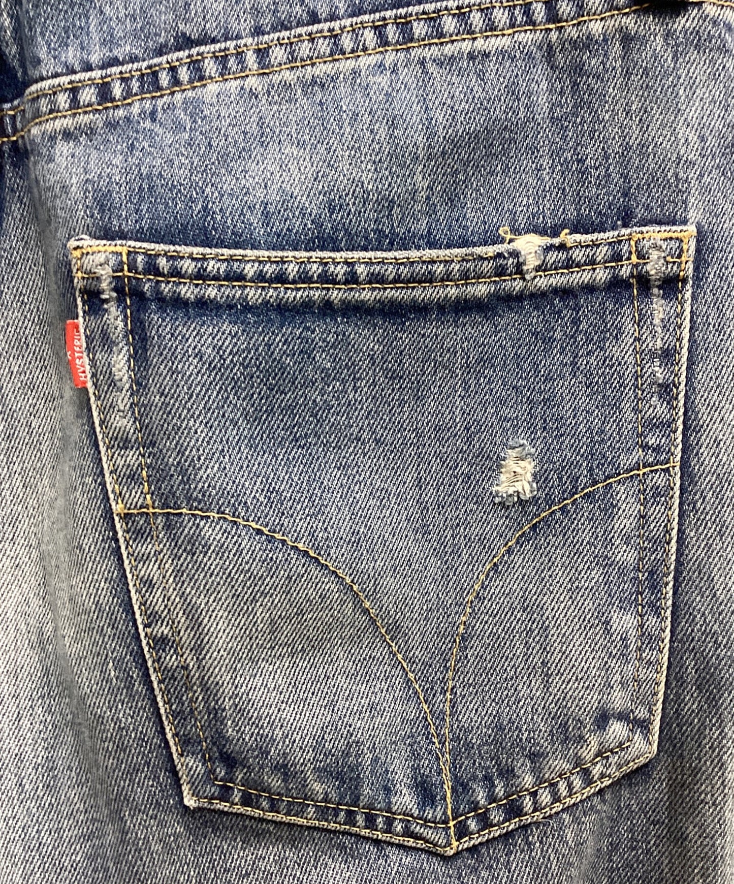 [Pre-owned] Hysteric Glamour Sticker Print Damaged Denim Pants 02211AP15