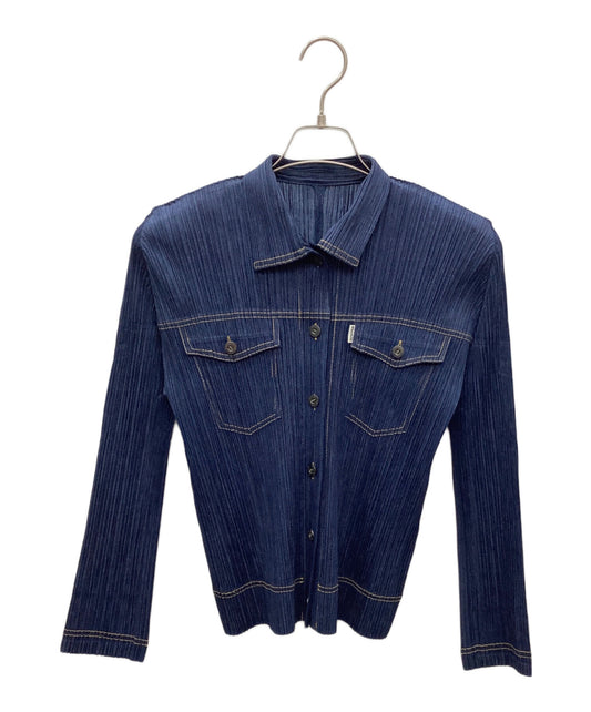 [Pre-owned] PLEATS PLEASE Denim Print Pleated Jacket PP75-JD021