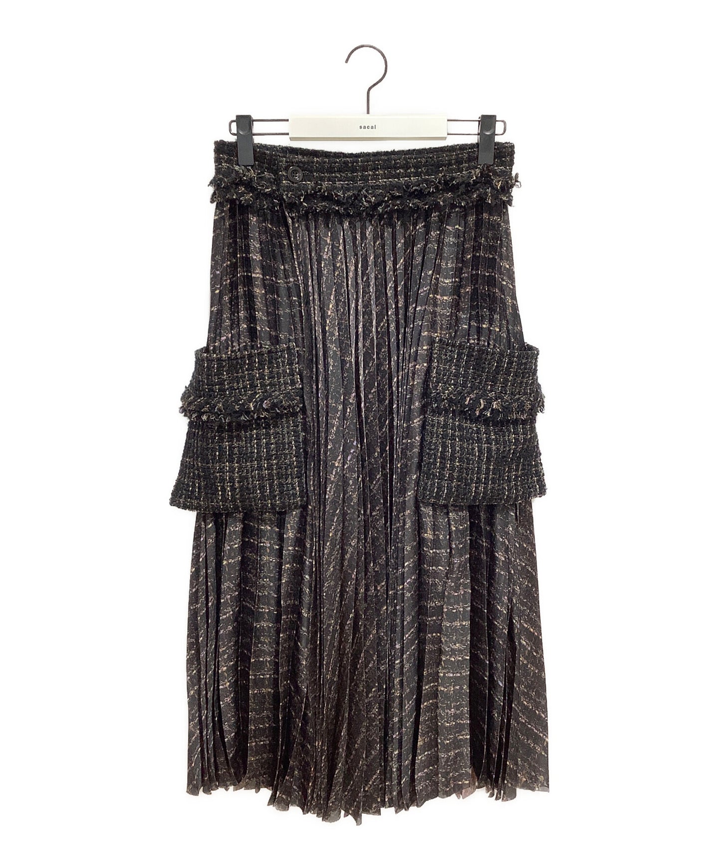[Pre-owned] sacai Tweed Panel-Style Pleated Wrap Skirt 24-07446