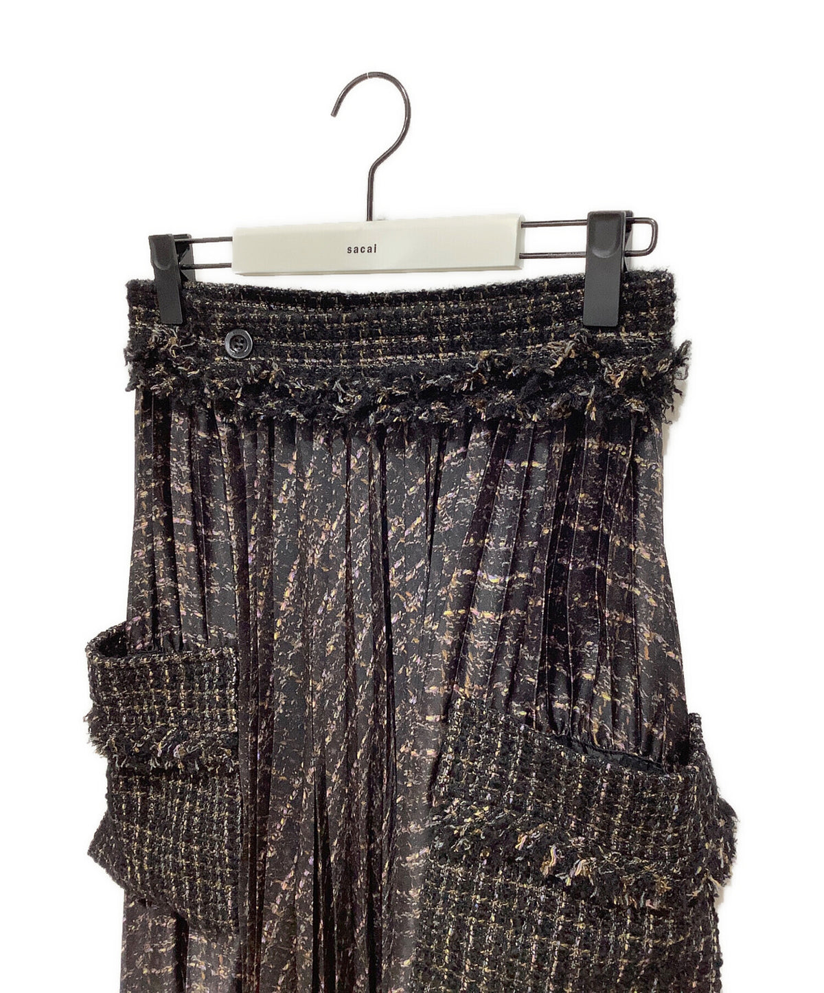 [Pre-owned] sacai Tweed Panel-Style Pleated Wrap Skirt 24-07446