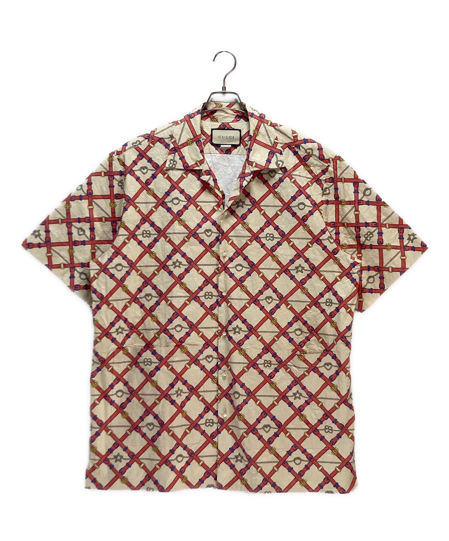 [Pre-owned] GUCCI GUCCI Paper effect belt bowling shirt 595771