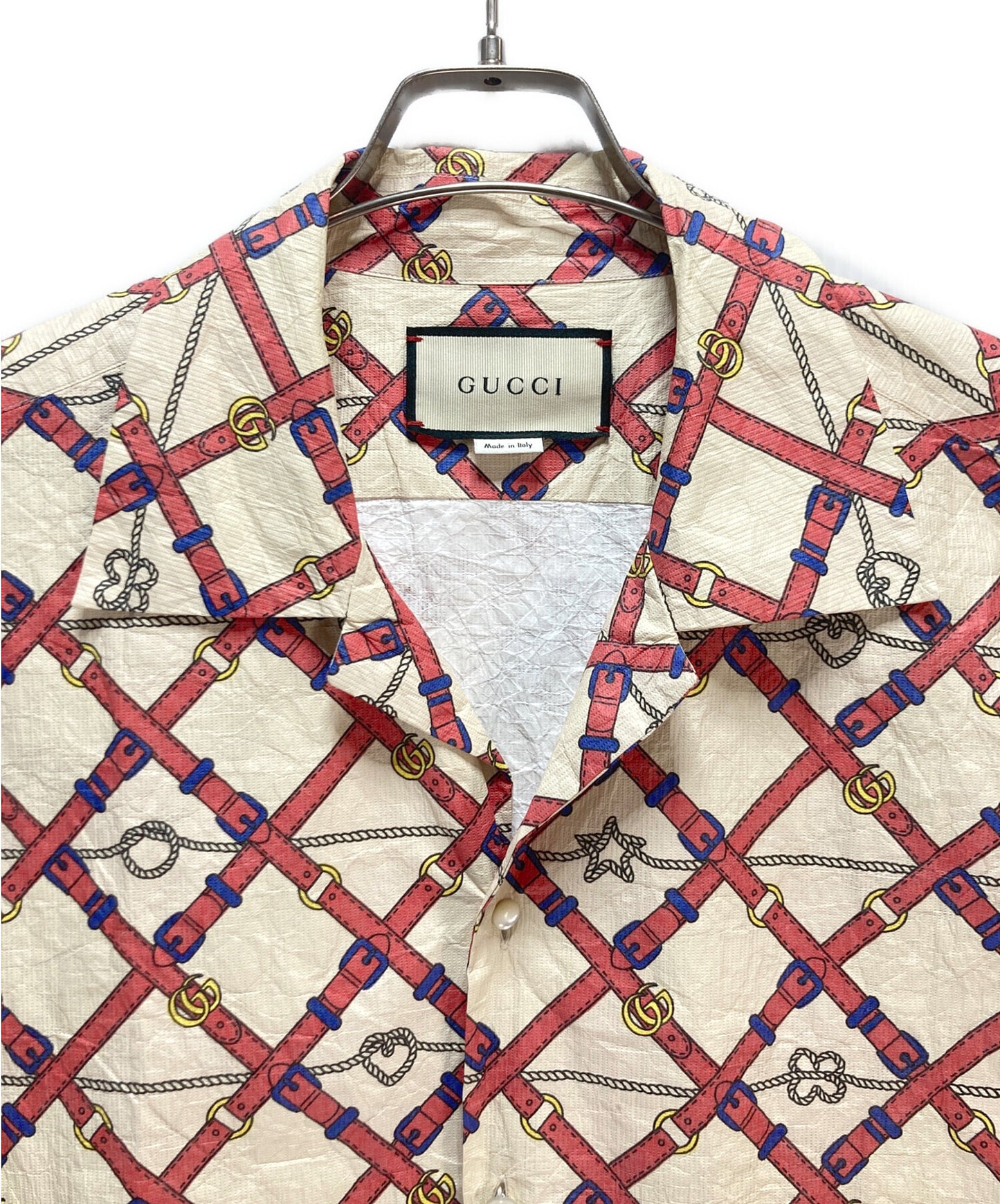 [Pre-owned] GUCCI GUCCI Paper effect belt bowling shirt 595771