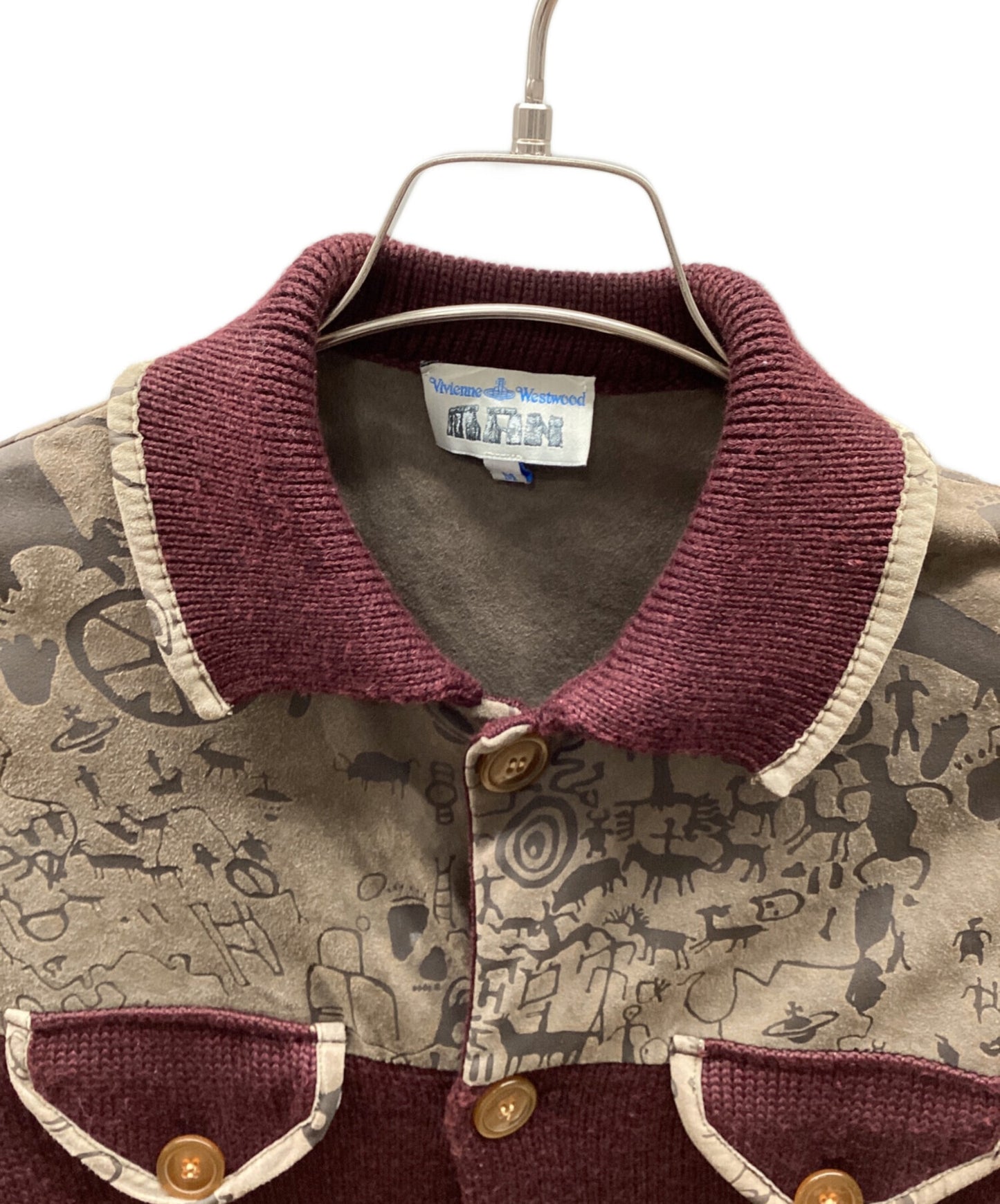 [Pre-owned] Vivienne Westwood man 00s Caveman Leather Elbow Patch Knit Cardigan 4347-5501