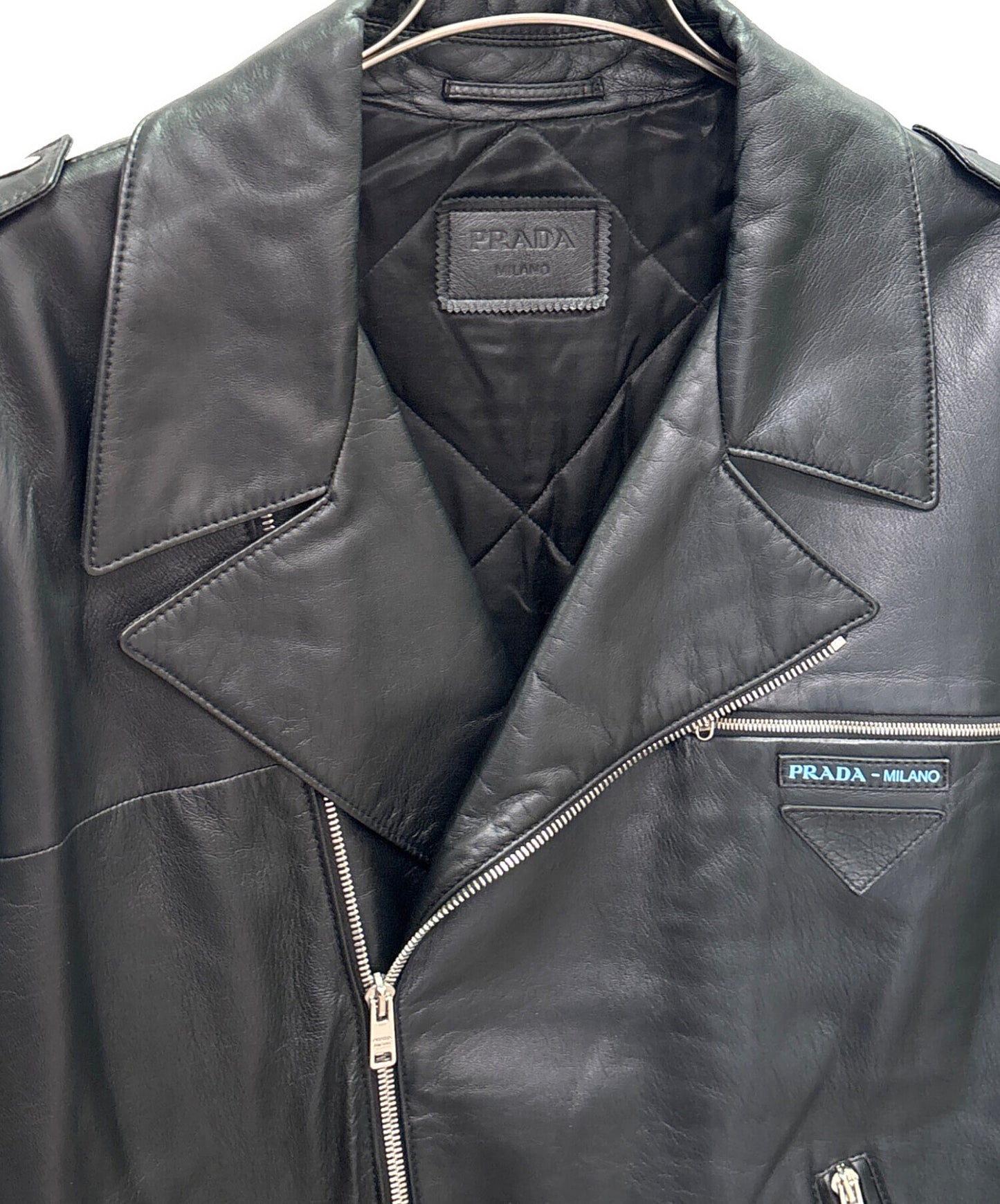 [Pre-owned] PRADA PRADA Front Logo Lamb Leather Riders Jacket / Leather Jacket / Double Riders UPW 196 FLY