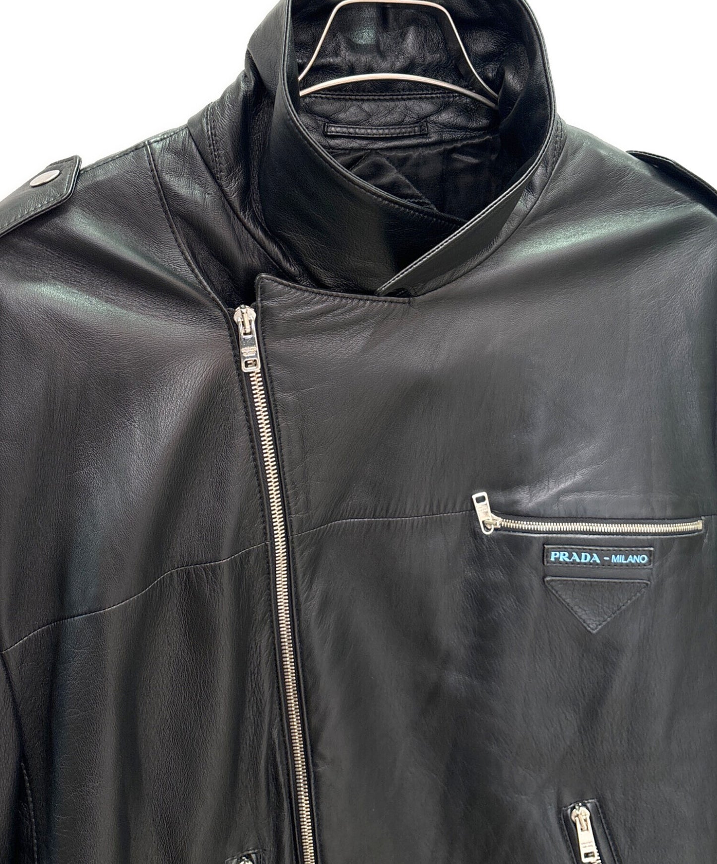 [Pre-owned] PRADA PRADA Front Logo Lamb Leather Riders Jacket / Leather Jacket / Double Riders UPW 196 FLY