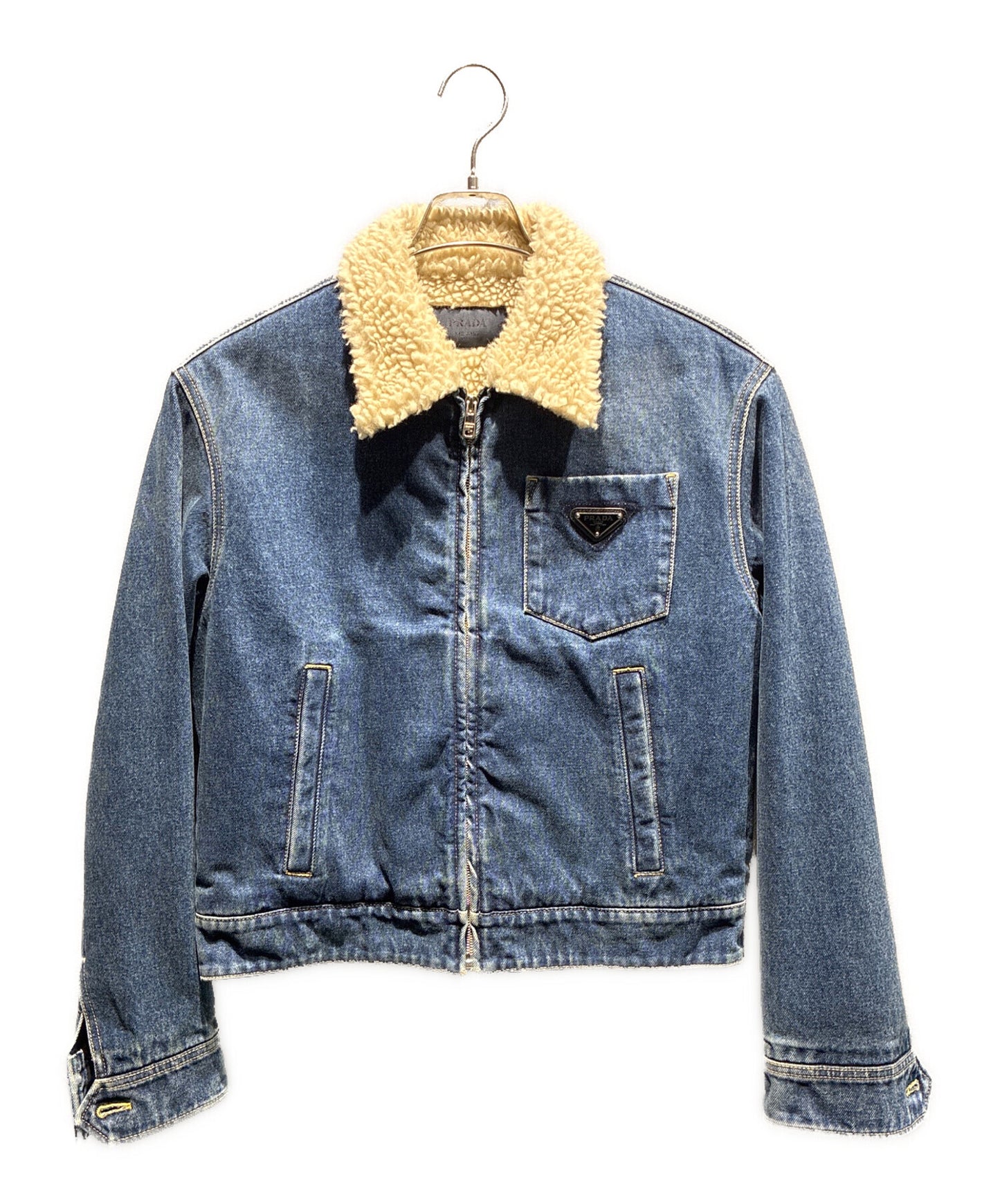 [Pre-owned] PRADA Logo Plate Denim Fleece Jacket / Denim Jacket / Triangle Plate / Outerwear / Jacket / GEB218 S212 10UJ GEB218 S212 10UJ