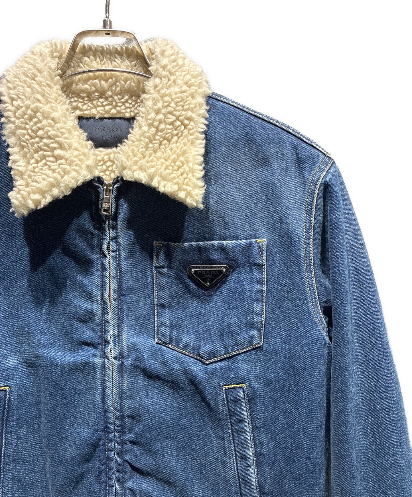 [Pre-owned] PRADA Logo Plate Denim Fleece Jacket / Denim Jacket / Triangle Plate / Outerwear / Jacket / GEB218 S212 10UJ GEB218 S212 10UJ