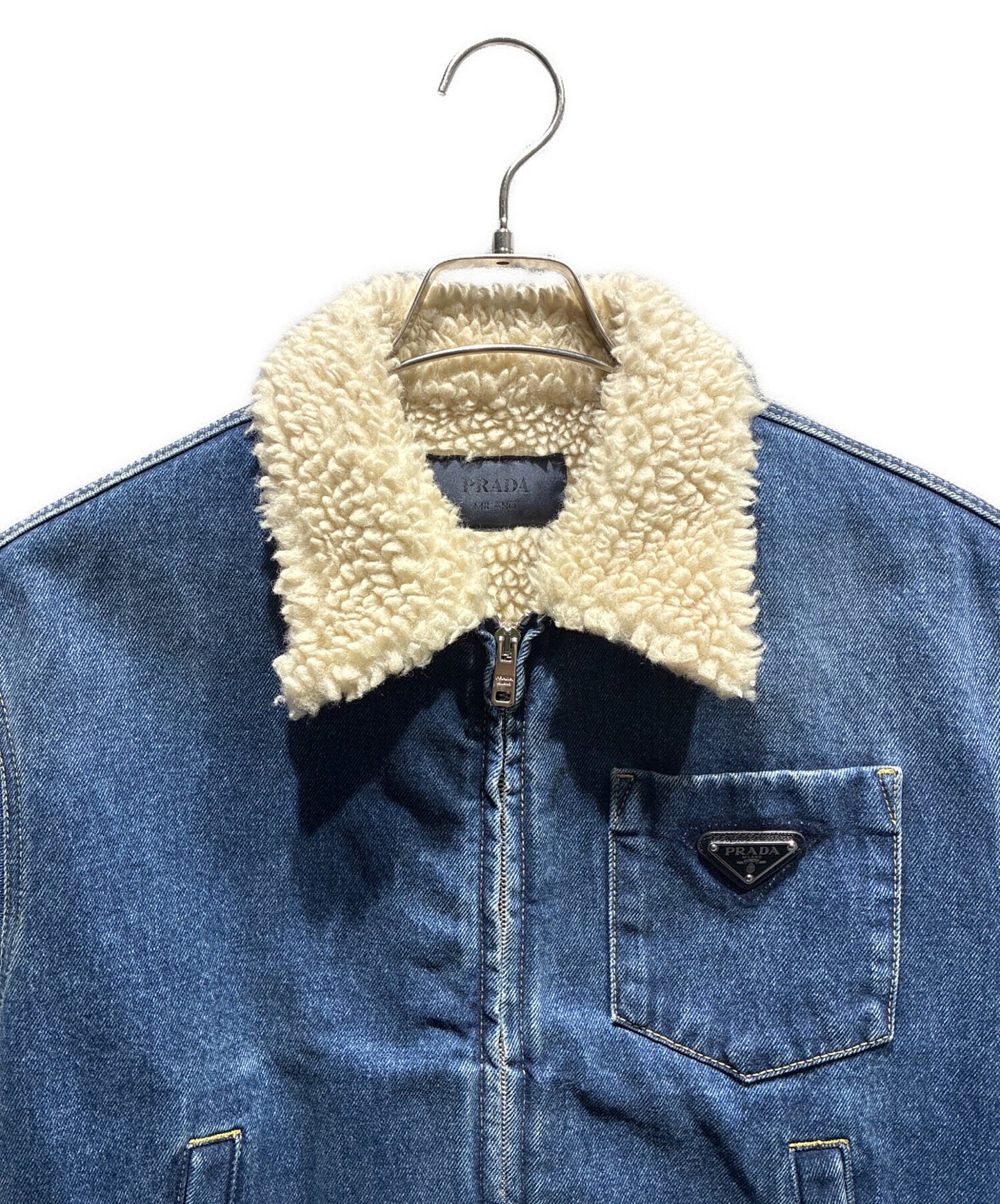 [Pre-owned] PRADA Logo Plate Denim Fleece Jacket / Denim Jacket / Triangle Plate / Outerwear / Jacket / GEB218 S212 10UJ GEB218 S212 10UJ