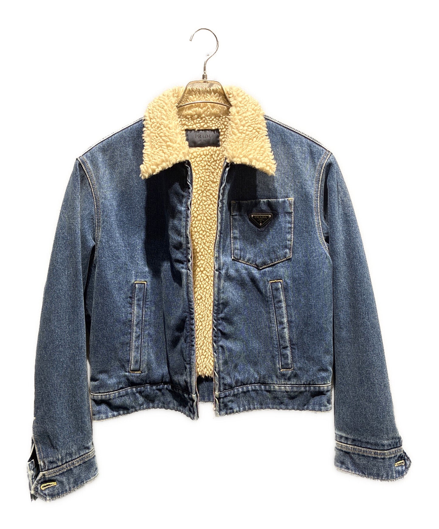 [Pre-owned] PRADA Logo Plate Denim Fleece Jacket / Denim Jacket / Triangle Plate / Outerwear / Jacket / GEB218 S212 10UJ GEB218 S212 10UJ
