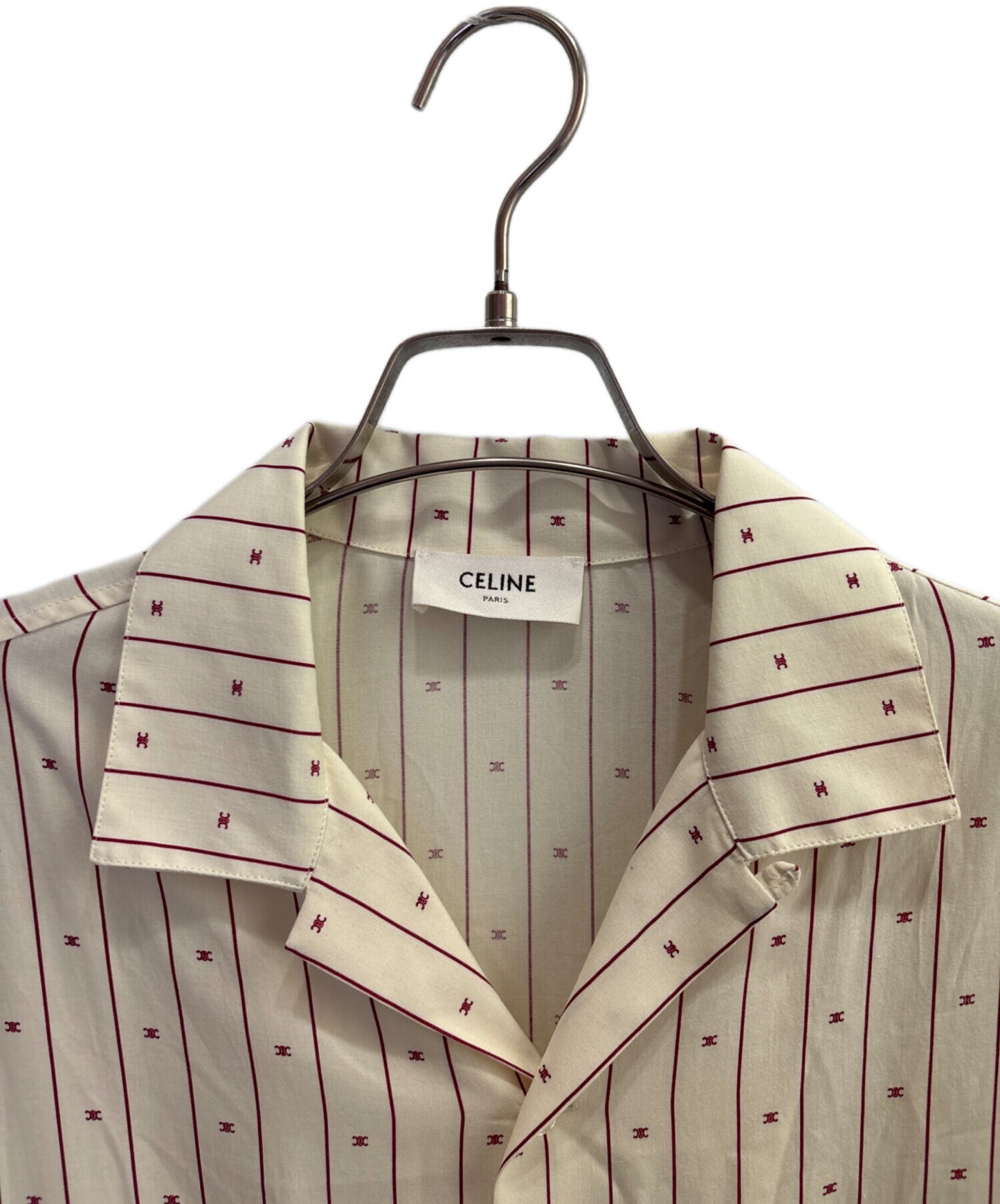 [Pre-owned] CELINE Céline Mini Triomphe Stripe Hawaiian Shirt / Open-Collar Shirt / Rayon Shirt 2C09B825W.16CB
