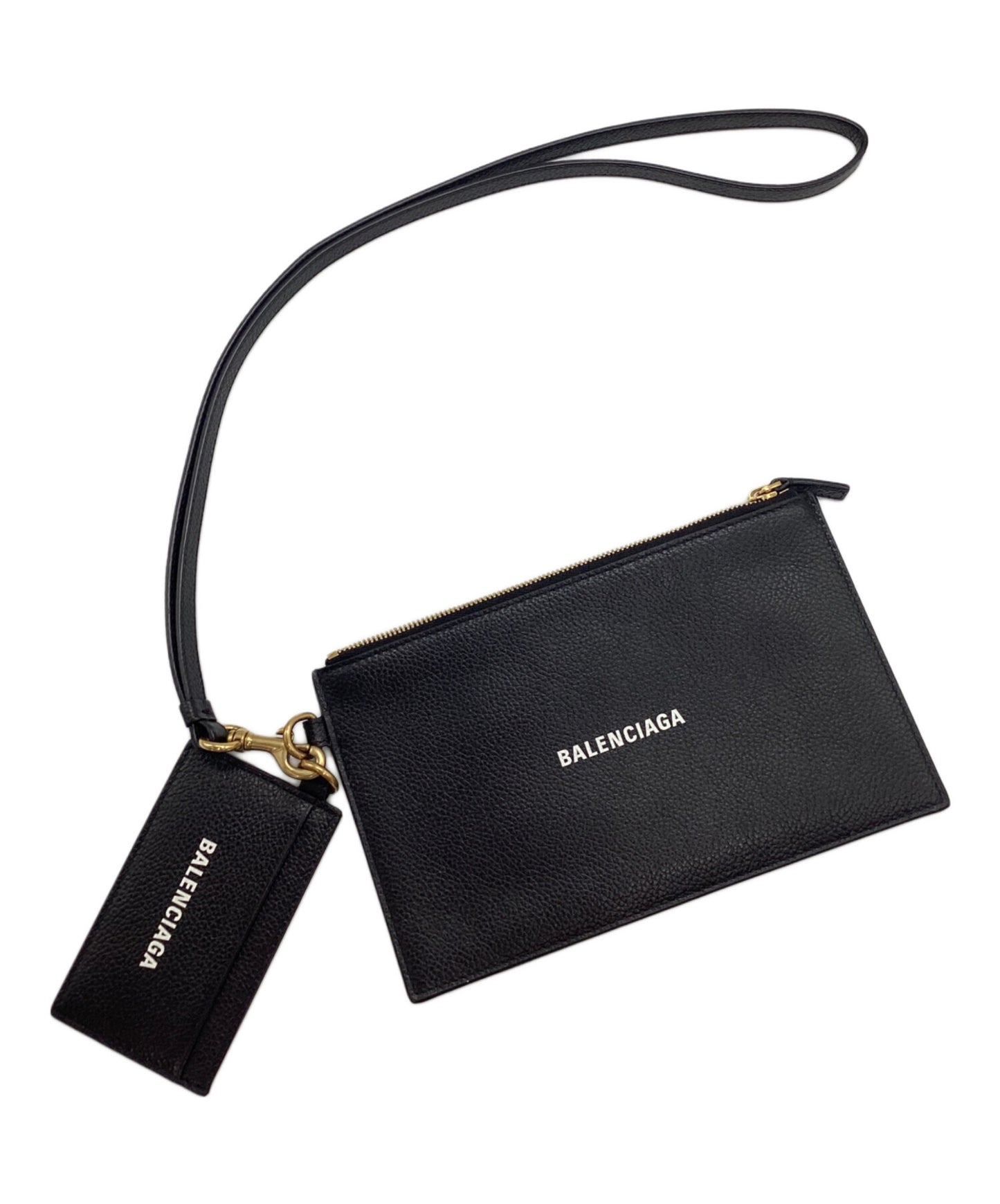 [Pre-owned] BALENCIAGA Logo-printed neck-shoulder leather cash pouch & card case 659783