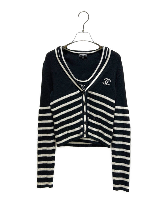 [Pre-owned] CHANEL Coco Border Ensemble Cardigan / Coco Mark / Cashmere / Cashmere Cardigan P73508K10567