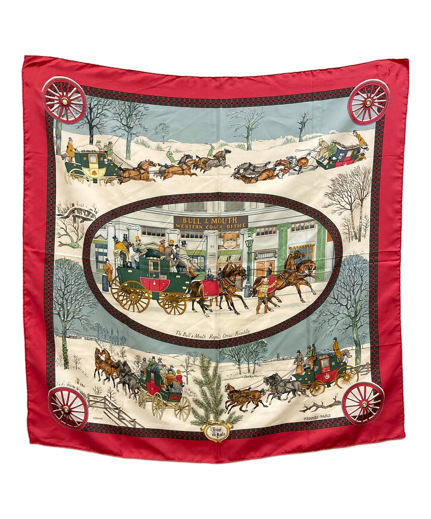 [Pre-owned] HERMES L'Hiver en Poste Winter Postal Carriage Carre 90 Large silk scarf