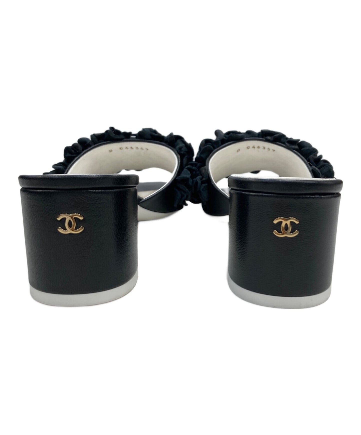 [Pre-owned] CHANEL Leather flower motif heeled sandals G46359