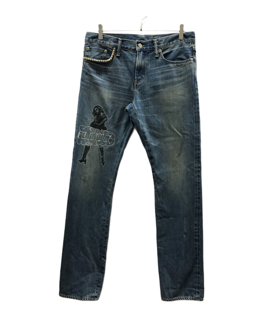 [Pre-owned] Hysteric Glamour 21AW Girls Embroidered Slim Straight Studded Denim Pants 02213AP20