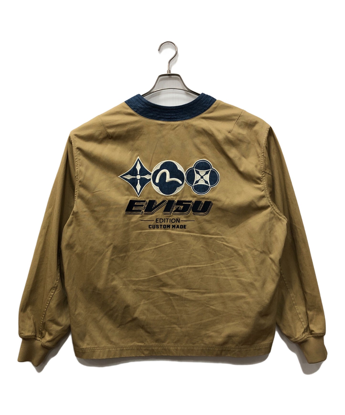 [Pre-owned] EVISU Embroidered Denim-Panel Collarless Jacket