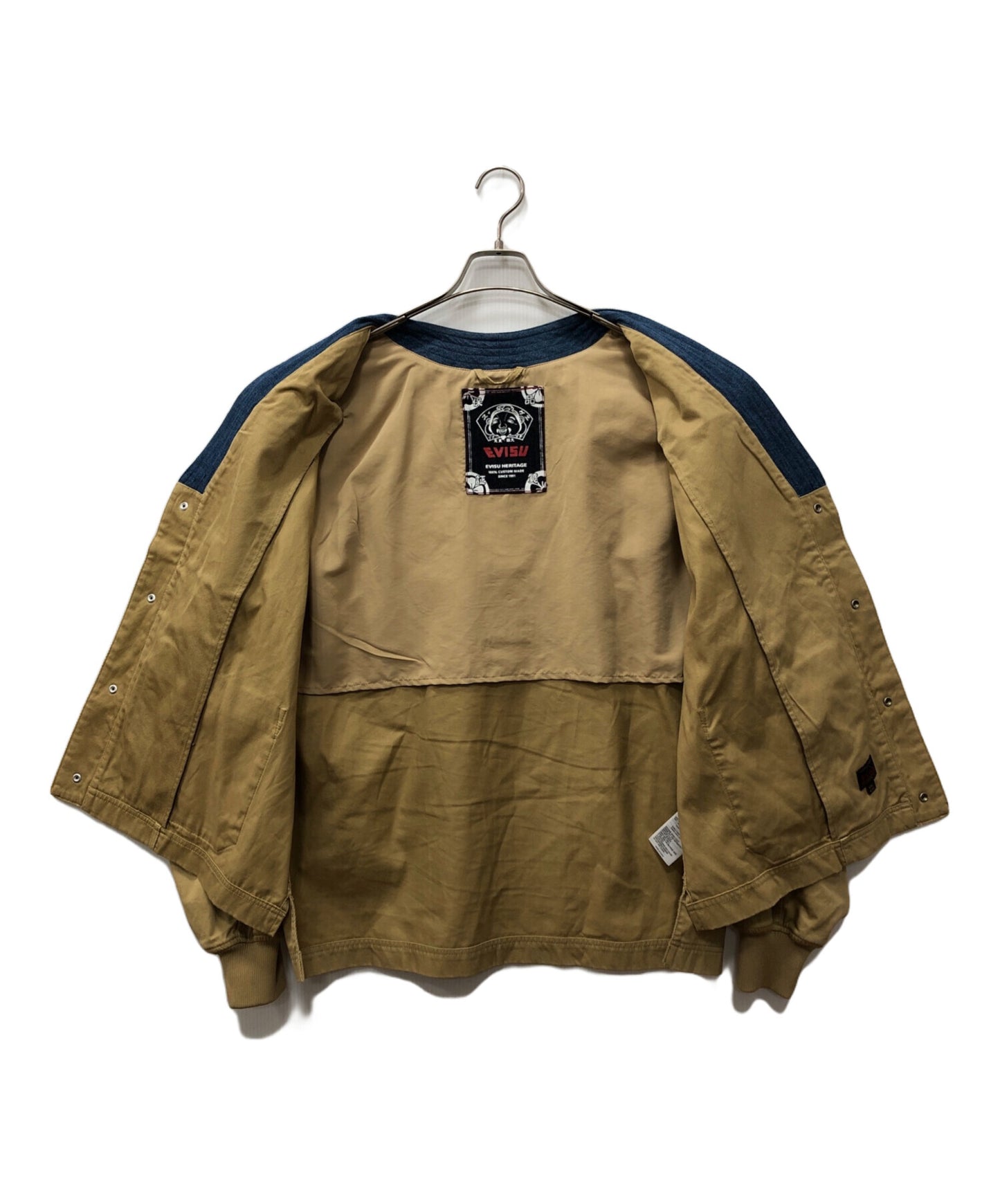 [Pre-owned] EVISU Embroidered Denim-Panel Collarless Jacket
