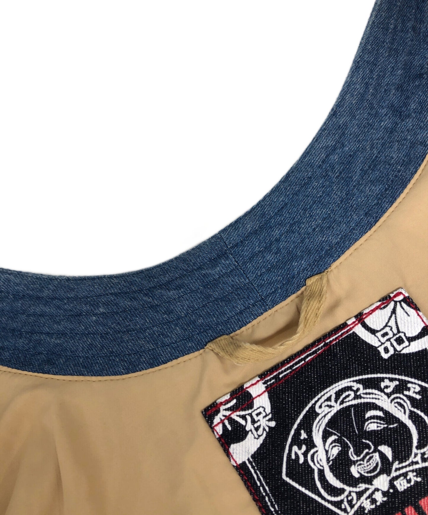 [Pre-owned] EVISU Embroidered Denim-Panel Collarless Jacket