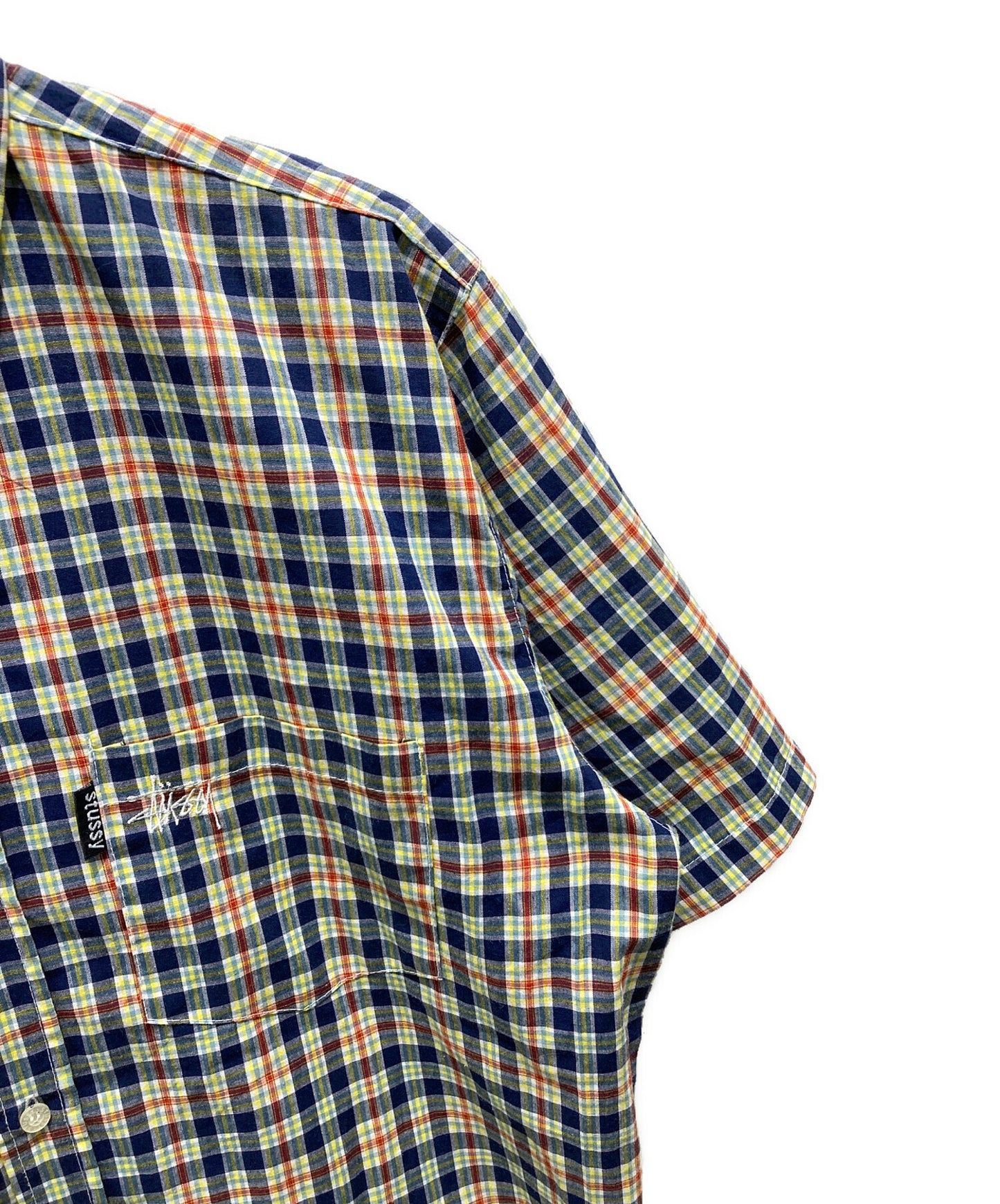 [Pre-owned] stussy Short Sleeve Checked Shirt 90's Navy Blue Tag