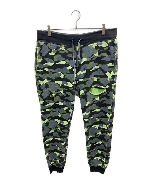 [Pre-owned] A BATHING APE Neon 1st Camo Sweatpants Green/Black 001pta801018x