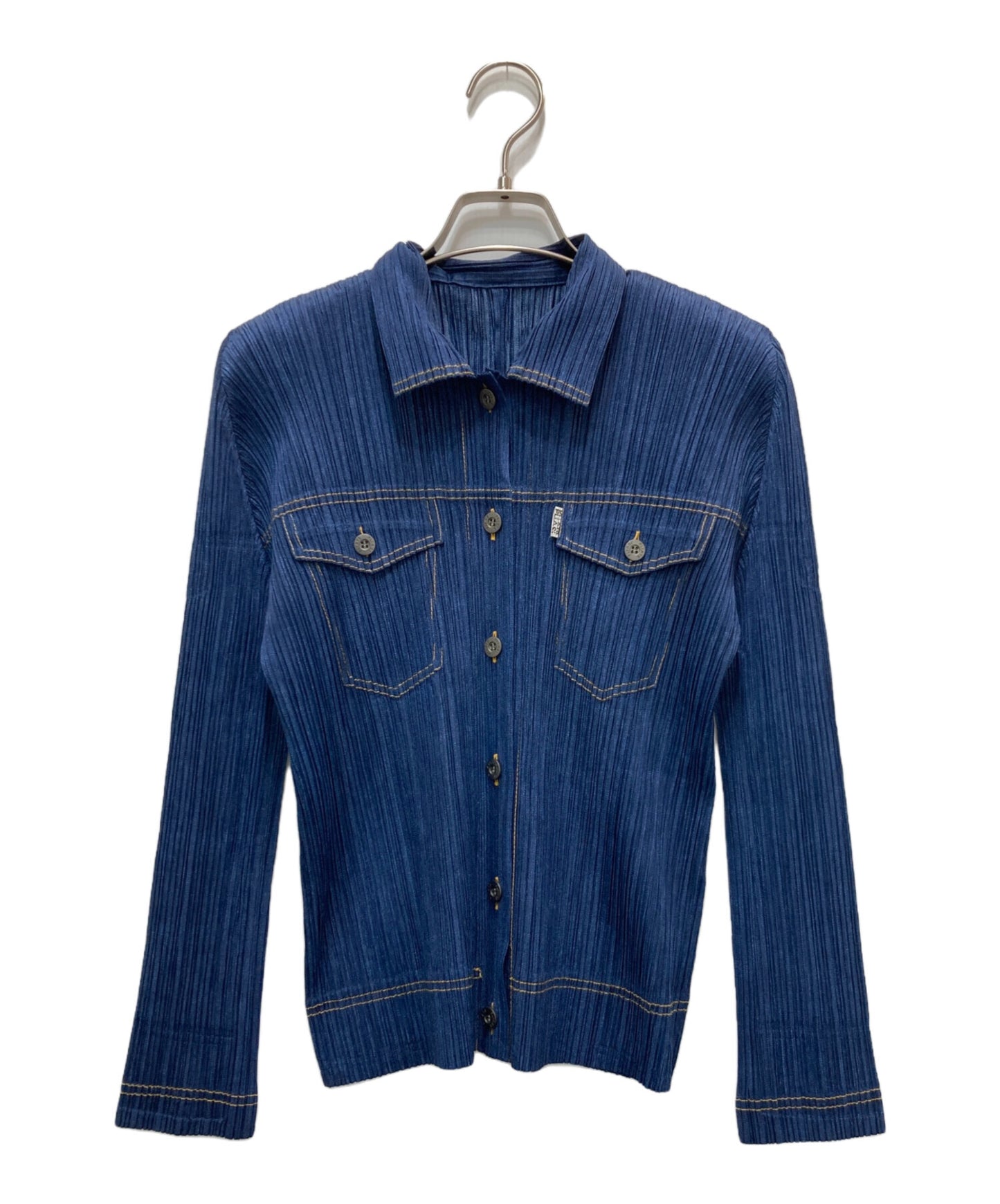 [Pre-owned] PLEATS PLEASE Denim Print Pleated Jacket PP75-JD021