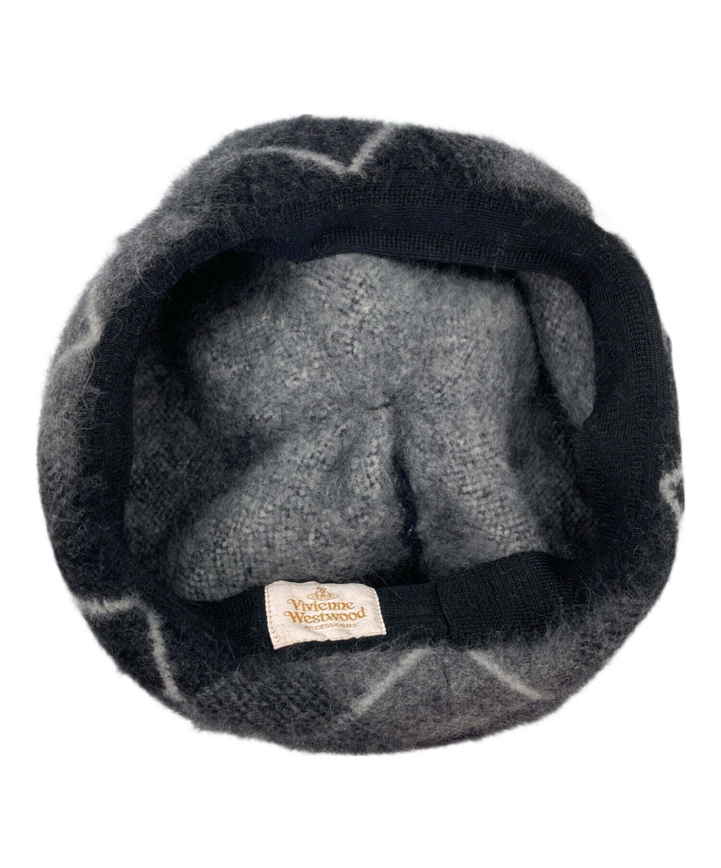 [Pre-owned] Vivienne Westwood Angora Wool Checkered Knit Beret, Checkered Knit Beret, Knit Beret, Beret, Hat, Knit Hat