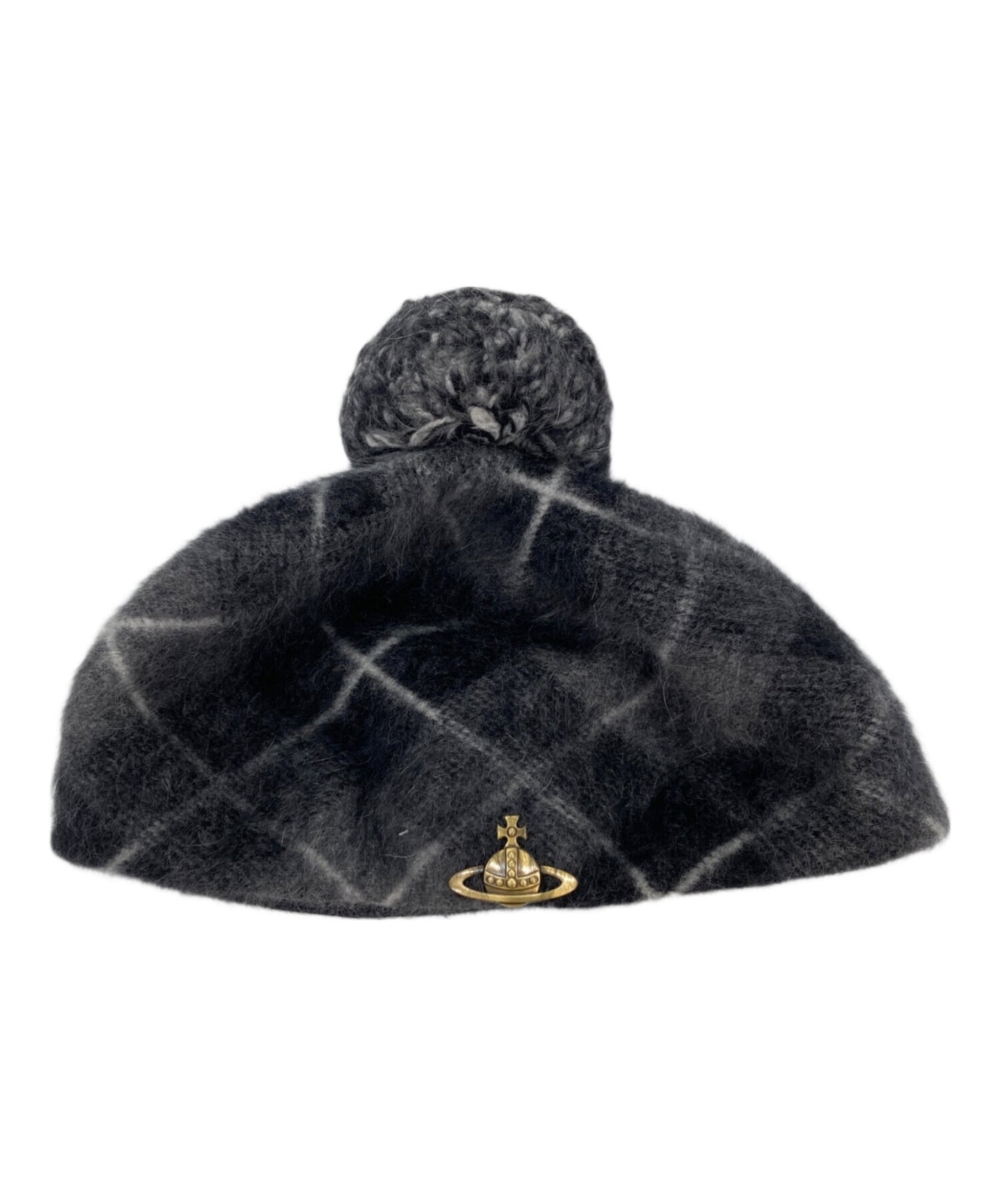 [Pre-owned] Vivienne Westwood Angora Wool Checkered Knit Beret, Checkered Knit Beret, Knit Beret, Beret, Hat, Knit Hat