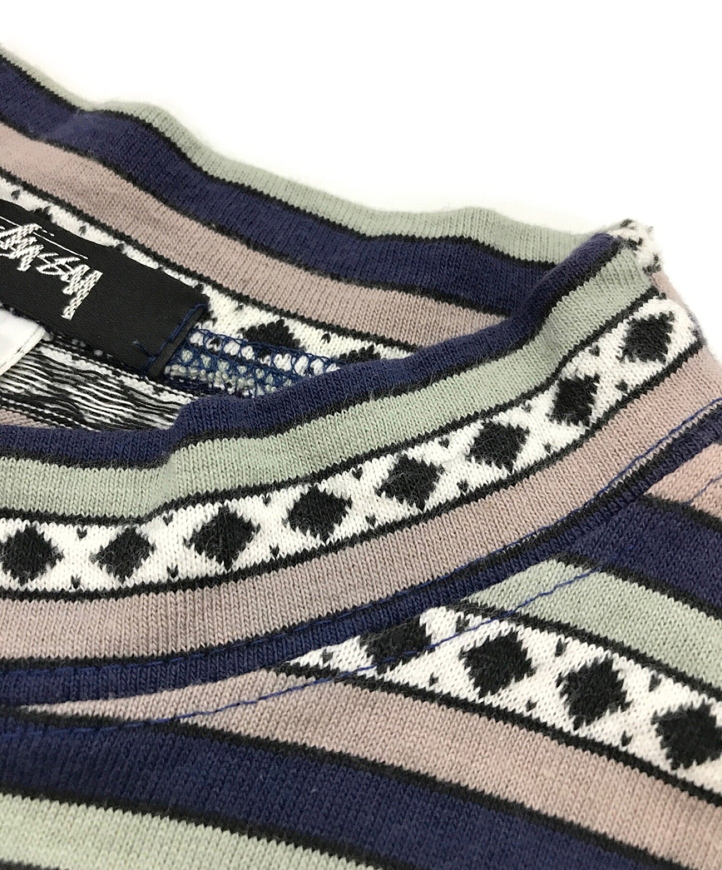 [Pre-owned] OLD STUSSY ［Secondhand] 80's High Neck Striped T-Shirt / Made in USA / Black Tag / Total Pattern / Masterpiece / Pocket T