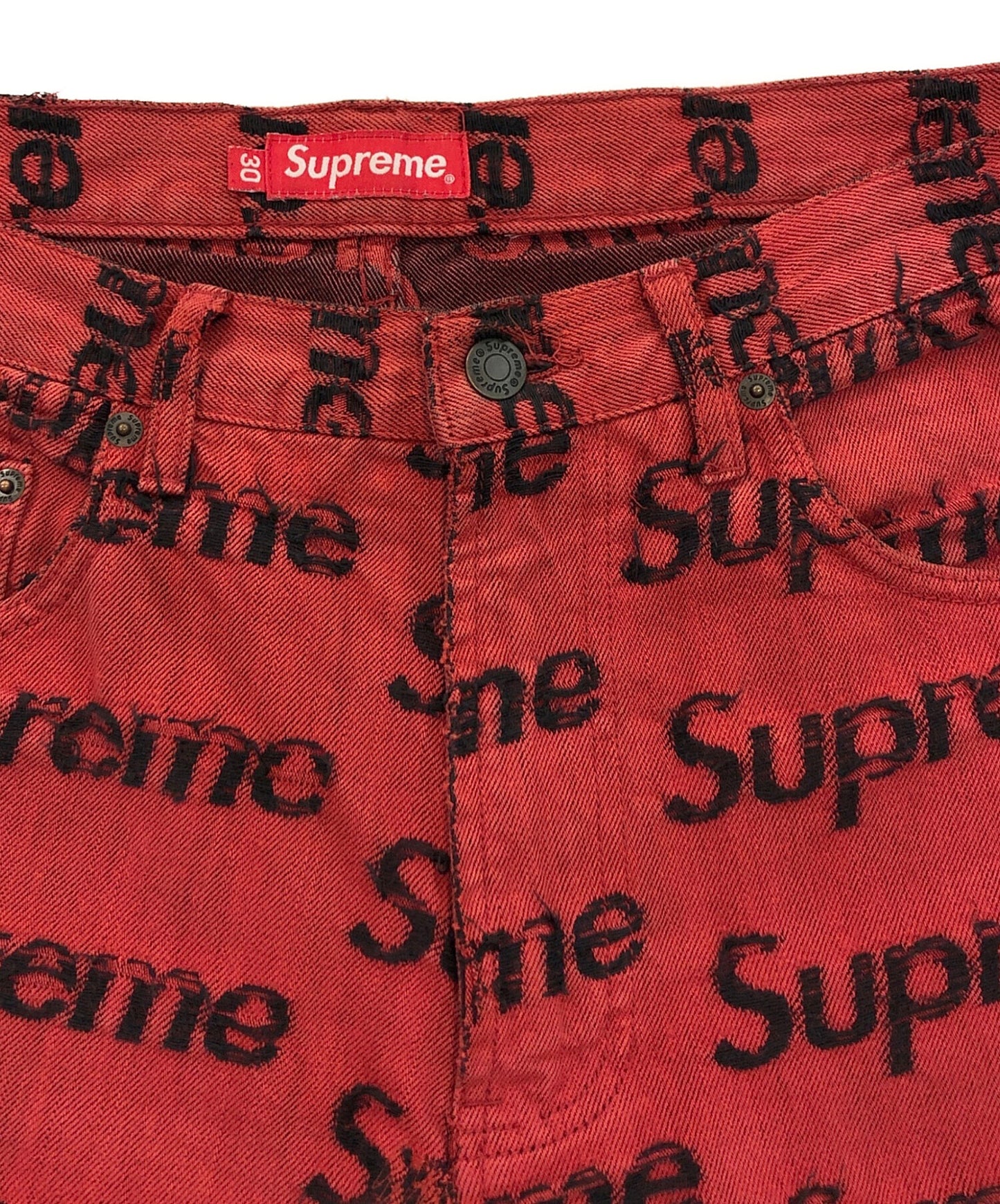 [Pre-owned] SUPREME Fray logo regular jeans "Red".
