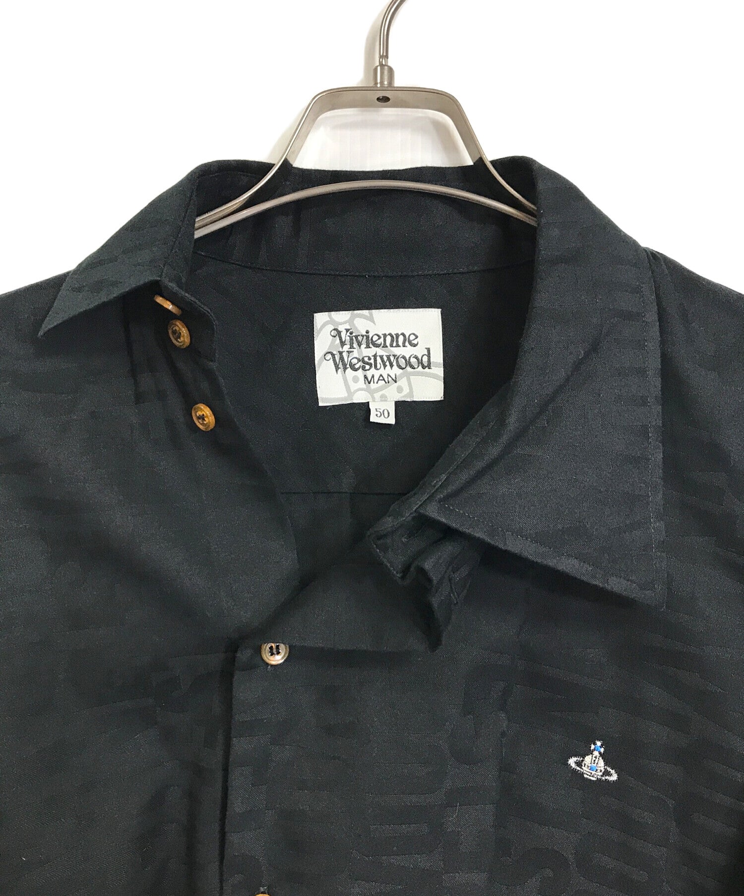 [Pre-owned] Vivienne Westwood man Logo all-over deformed orb embroidered  shirt long sleeve shirt deformed shirt design shirt 259014 7204 vw-wr-75829