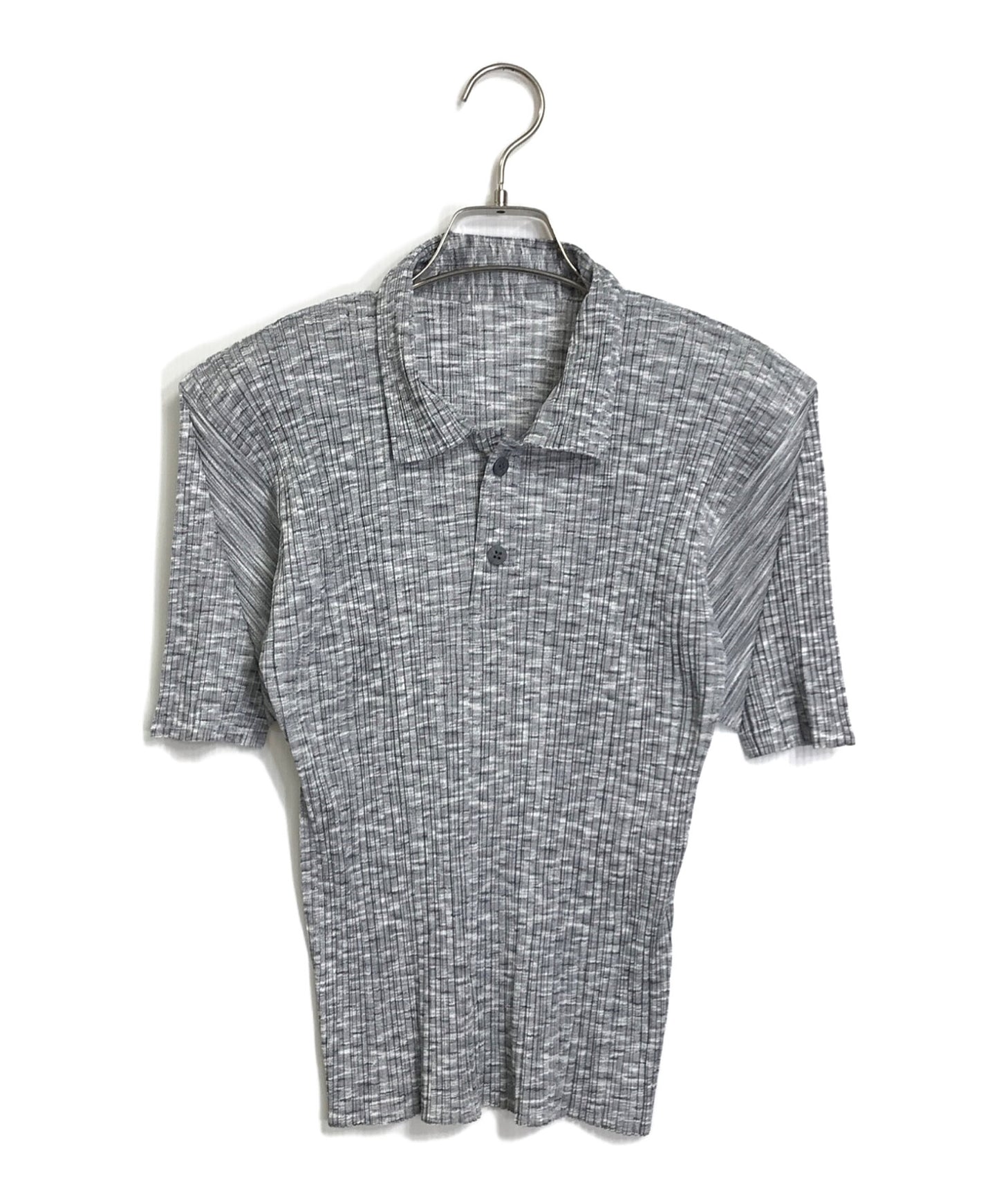 [Pre-owned] PLEATS PLEASE Pleated Polo Shirt Pleated Melange Transfer Print Pullover Short Sleeve Blouse PP86-JK765