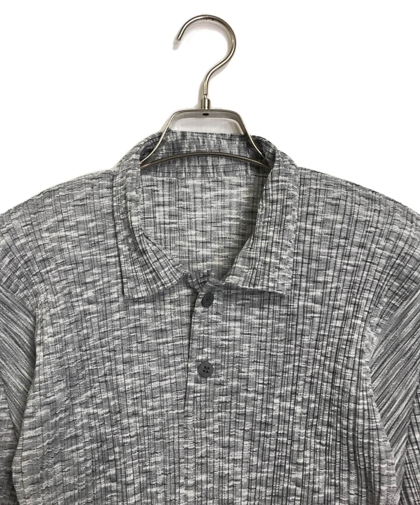 [Pre-owned] PLEATS PLEASE Pleated Polo Shirt Pleated Melange Transfer Print Pullover Short Sleeve Blouse PP86-JK765