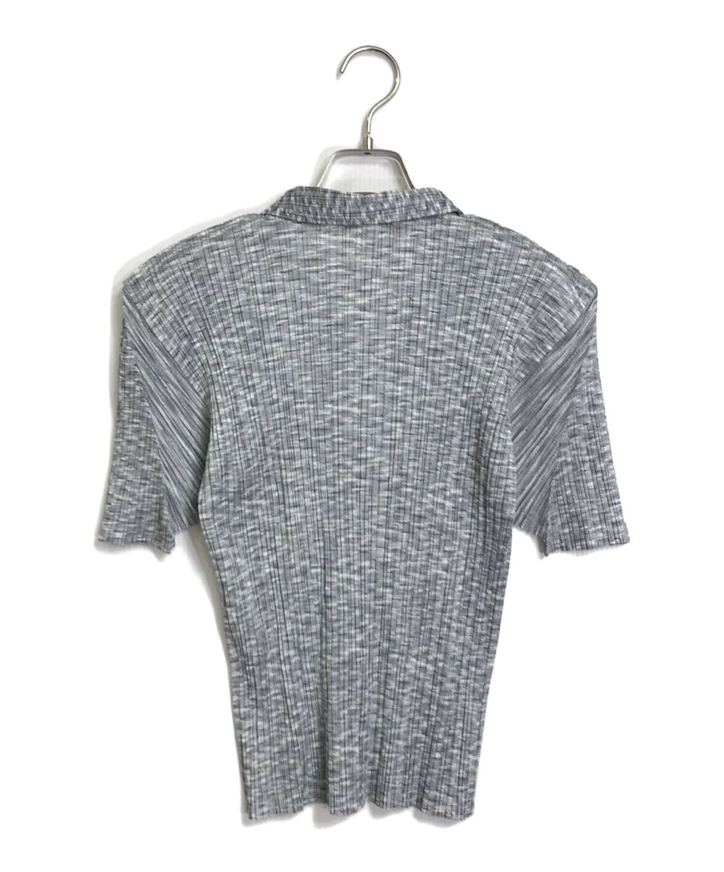 [Pre-owned] PLEATS PLEASE Pleated Polo Shirt Pleated Melange Transfer Print Pullover Short Sleeve Blouse PP86-JK765