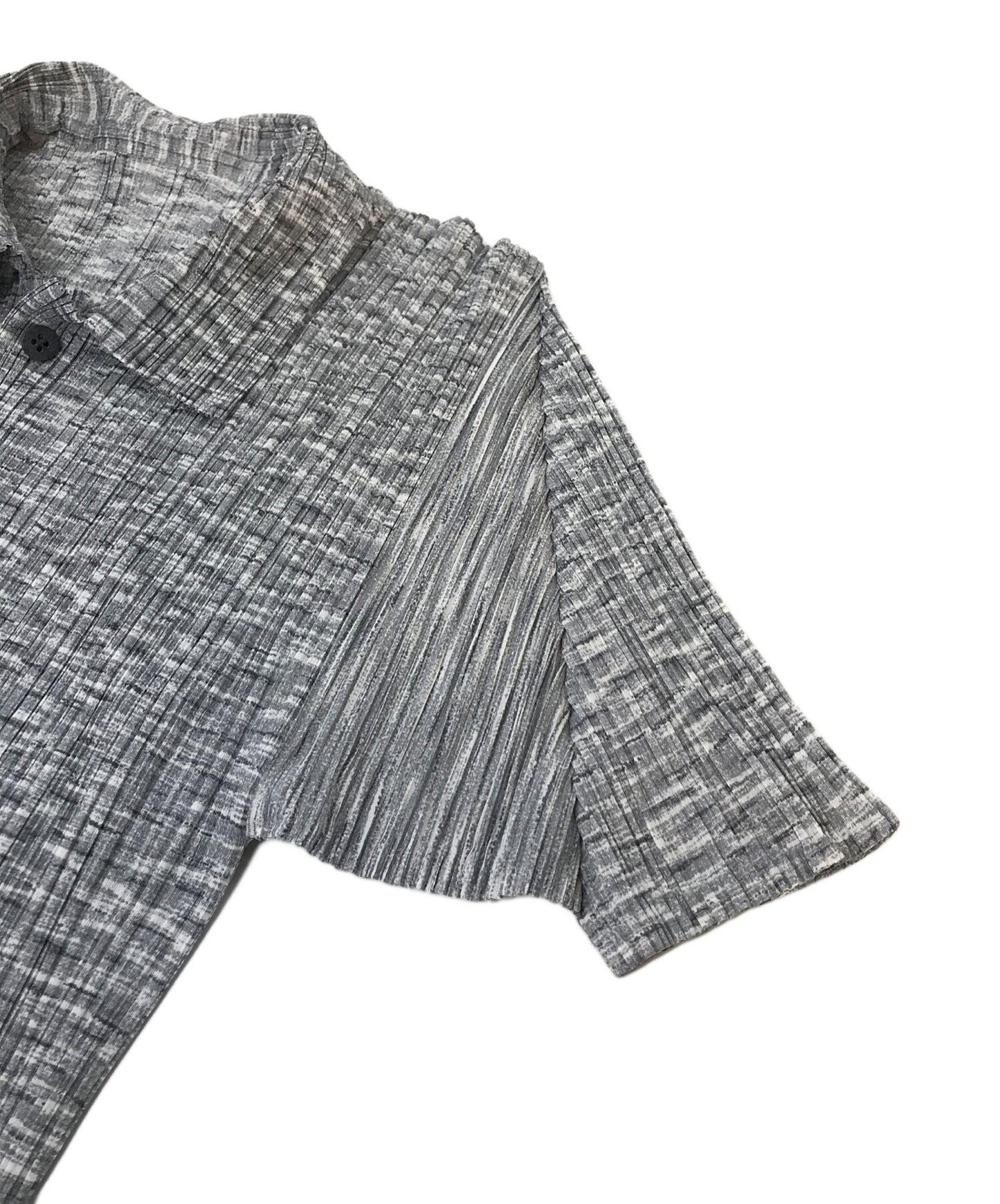 [Pre-owned] PLEATS PLEASE Pleated Polo Shirt Pleated Melange Transfer Print Pullover Short Sleeve Blouse PP86-JK765