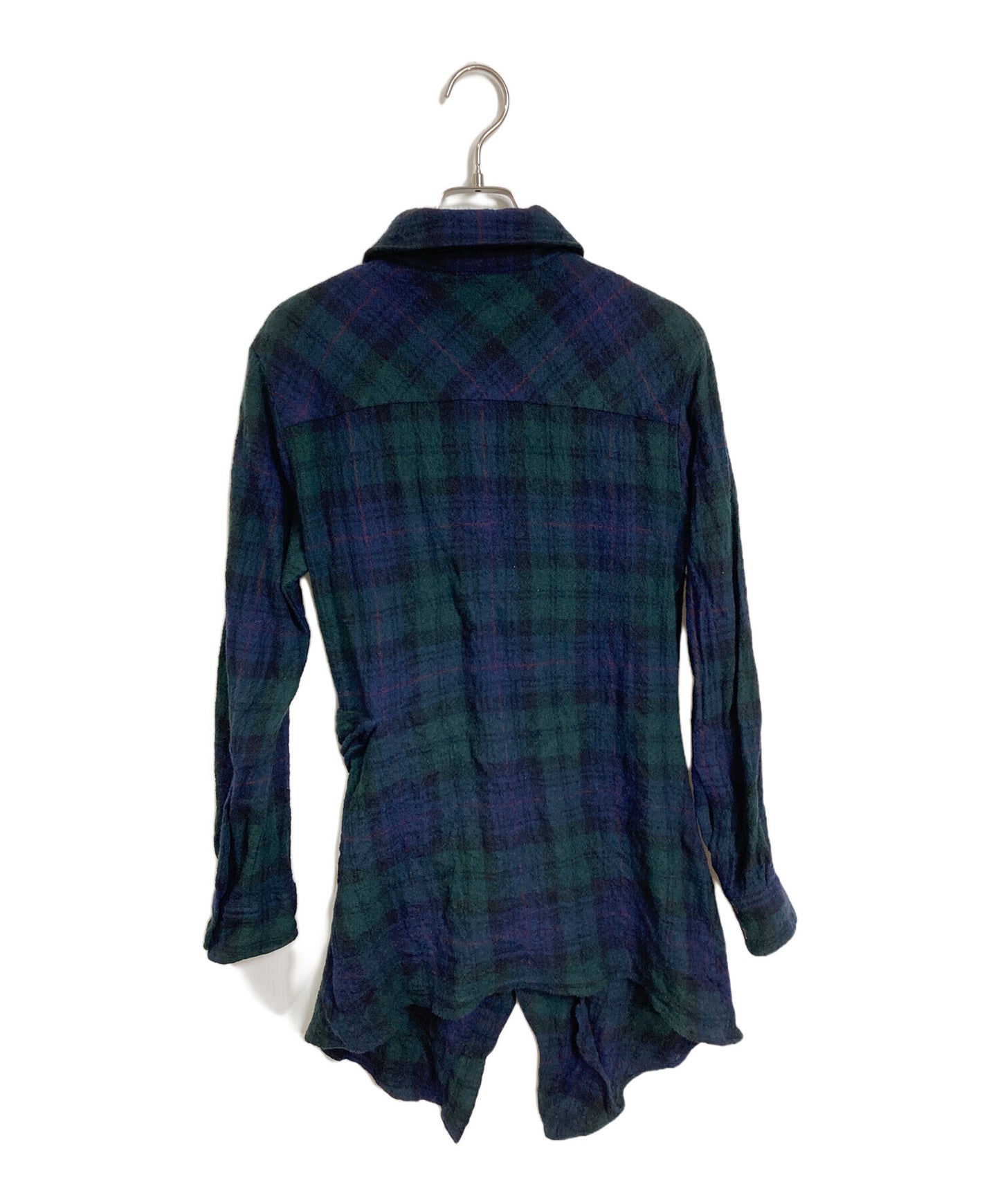 [Pre-owned] Vivienne Westwood Logo-Embroidered Asymmetrical Long Wool Shirt, Long-Sleeve Shirt, Checkered Shirt VW-WR-71915