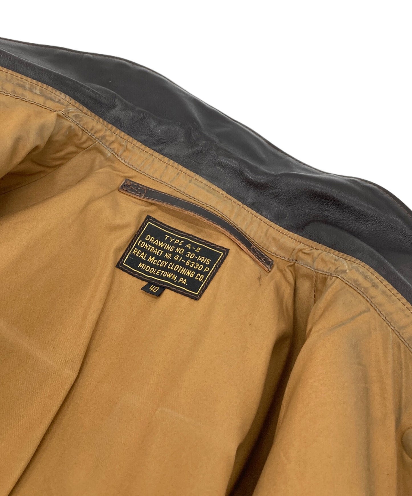 [Pre-owned] THE REAL McCOY'S A-2 Leather Flight Jacket with TALON Zipper, CONTRUCT NO. 41-6330P, Made in Japan  30-1415・CONTRUCT NO. 41-6330P