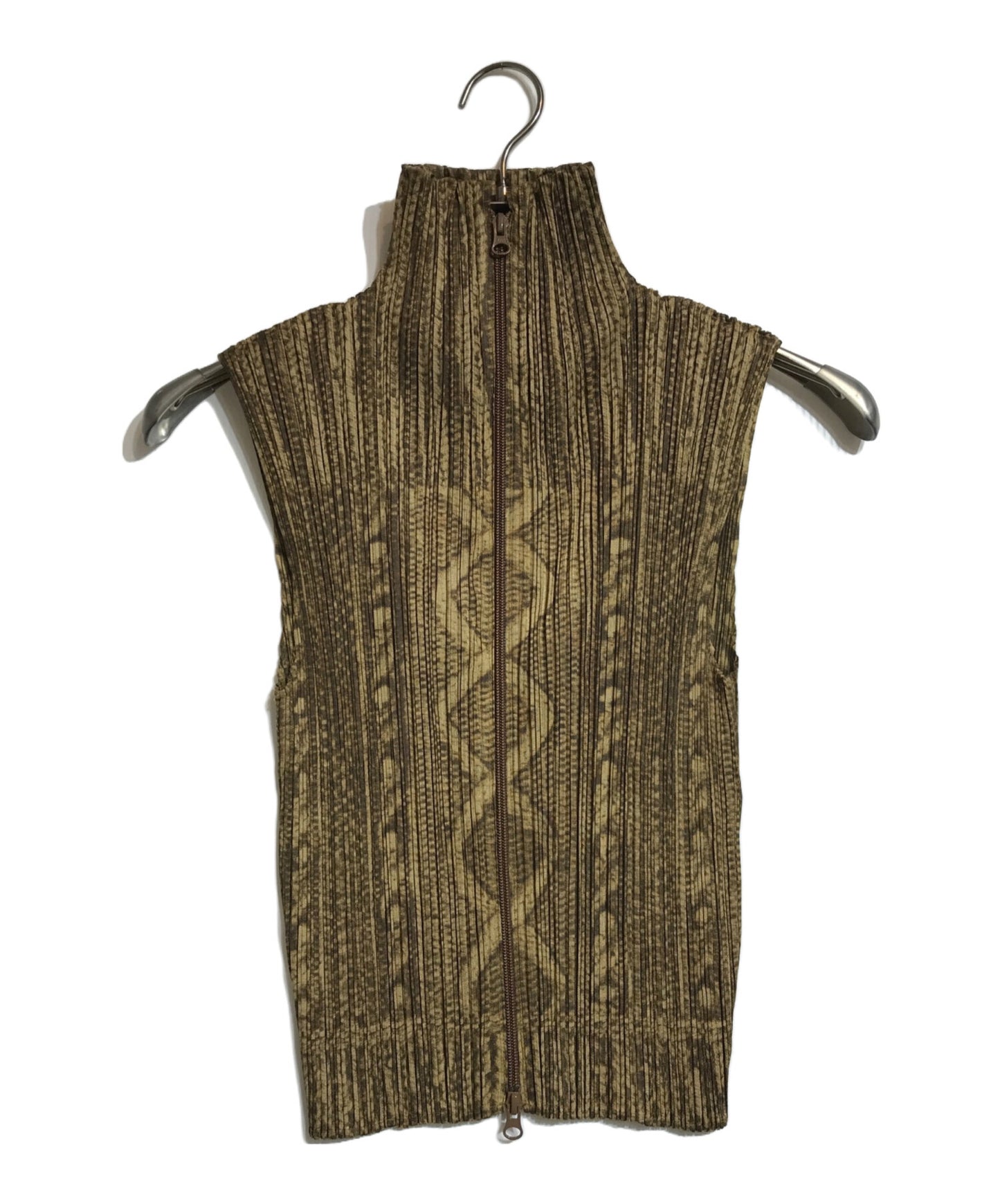 [Pre-owned] PLEATS PLEASE Cable-knit pattern transfer pleated zip vest PP64-JE432