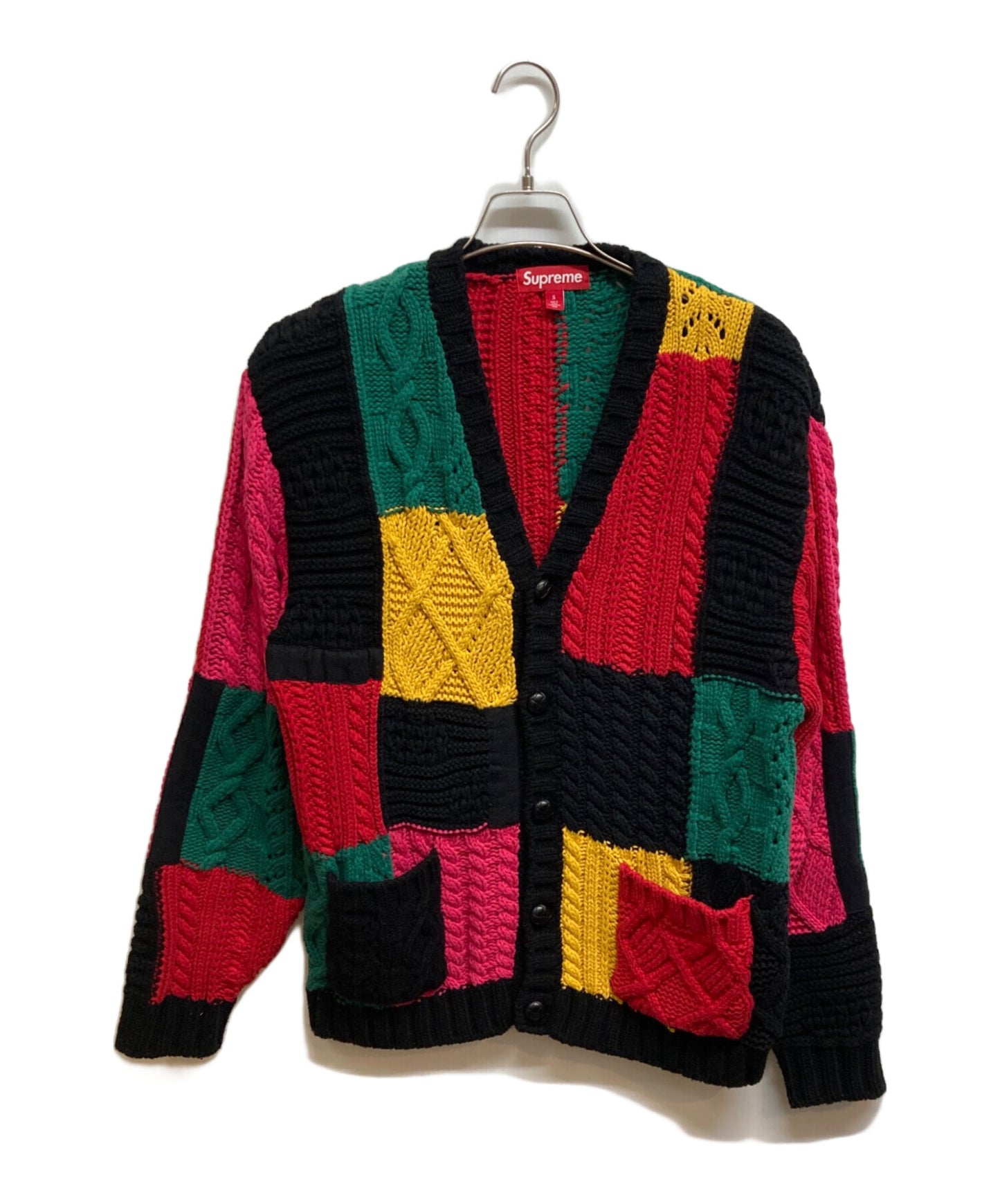 [Pre-owned] SUPREME 23FW Patchwork Cable Knit Cardigan