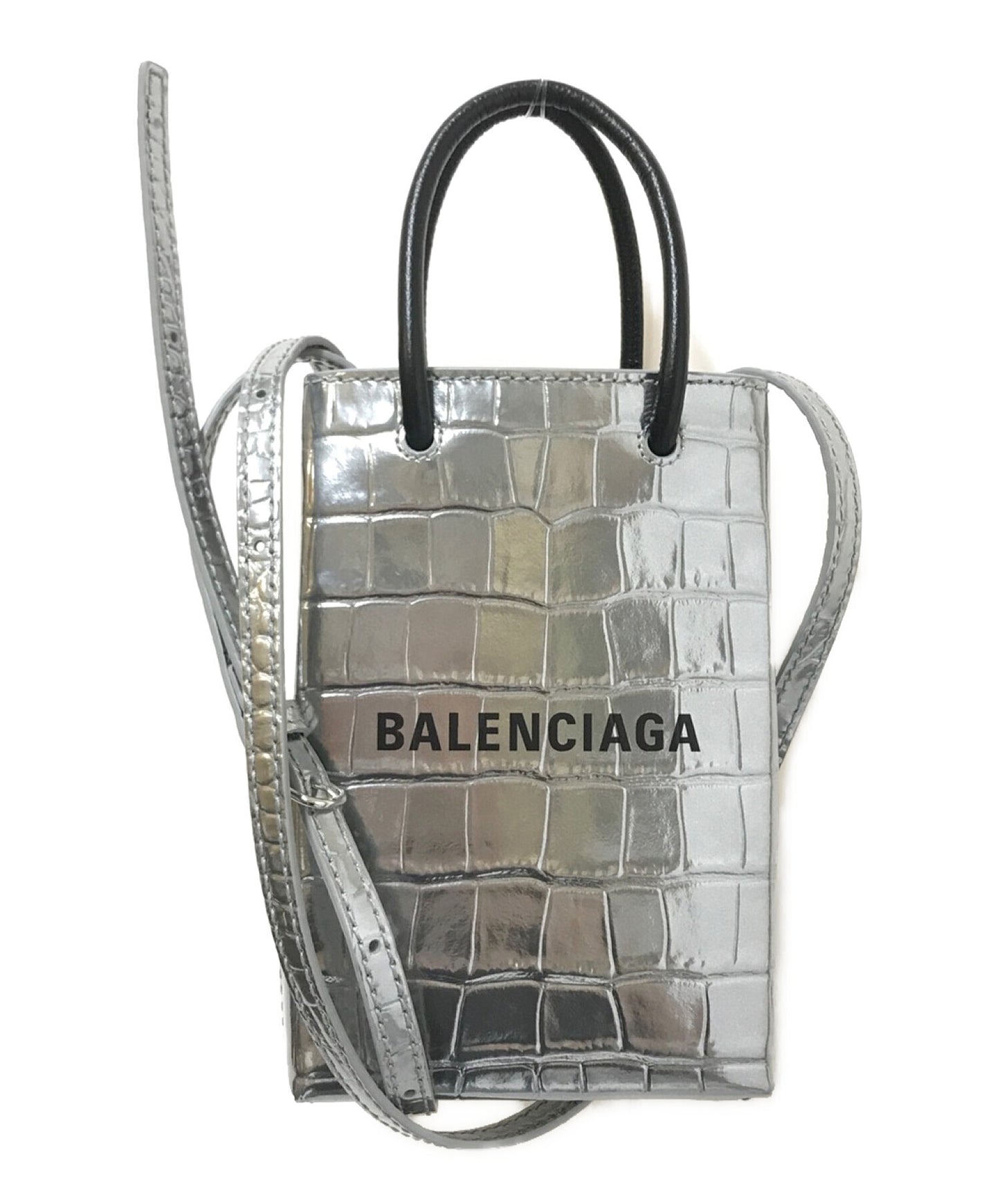 [Pre-owned] BALENCIAGA SHOPPING PHONE HOLDER Mini Bag Design Logo Popular Croc Stamped 593826