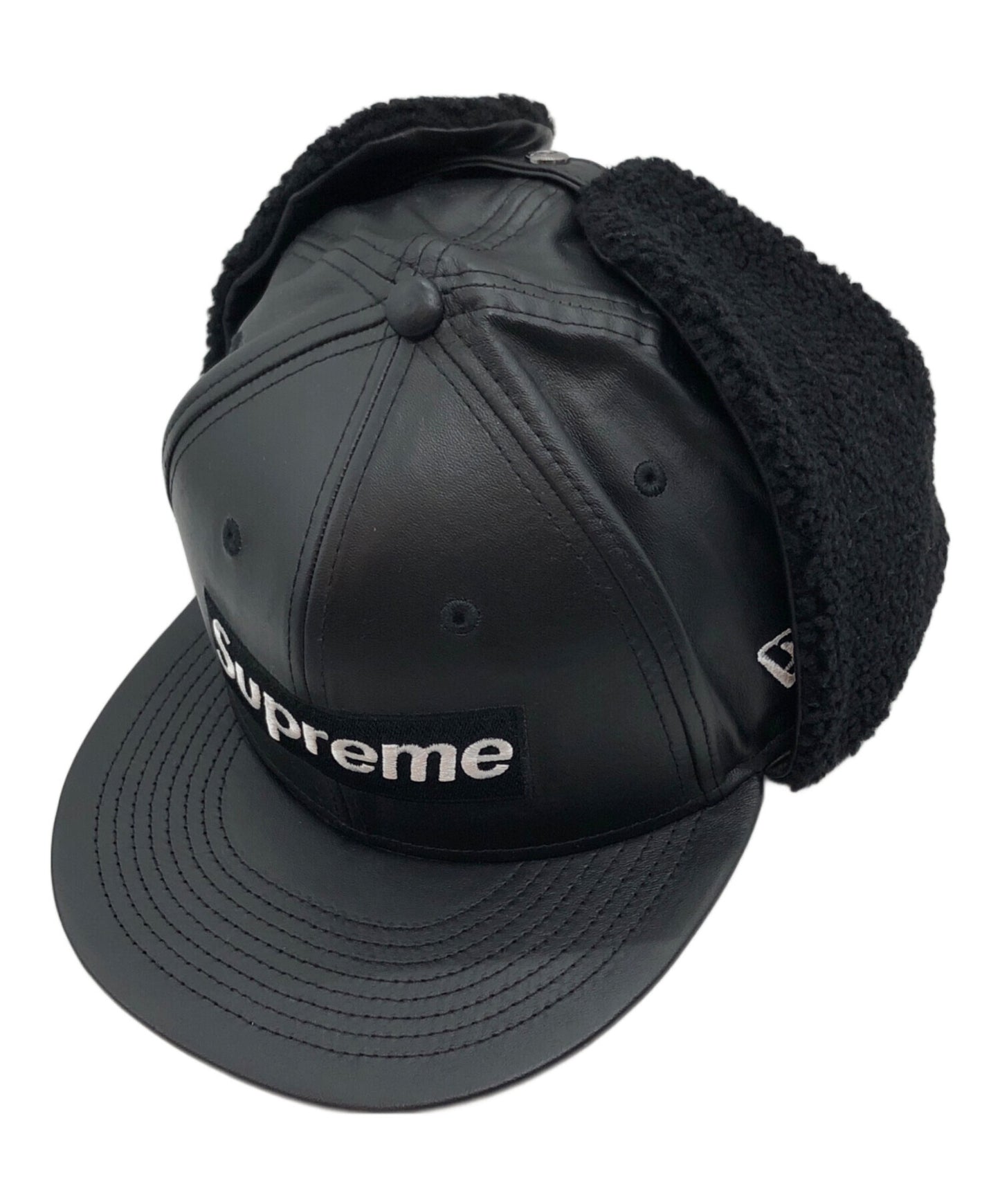 [Pre-owned] SUPREME LEATHER EARFLAP BOX LOGO NEW ERA